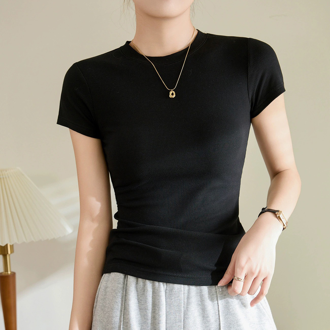 Áo thun nữ dáng ôm body chất vải Thun gân (thun tăm lạnh) co giãn 4 chiều - PH403310