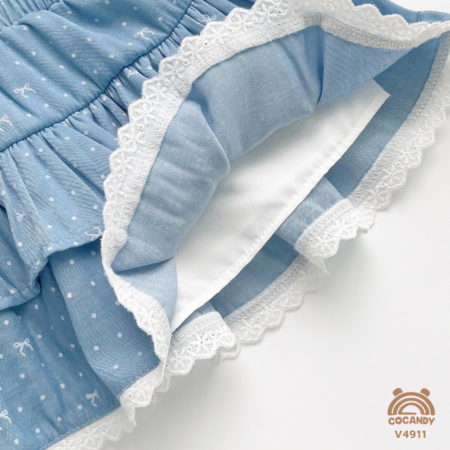 Chân váy cộc denim XANH NHẠT họa tiết chấm bi nơ_thumbnail_2