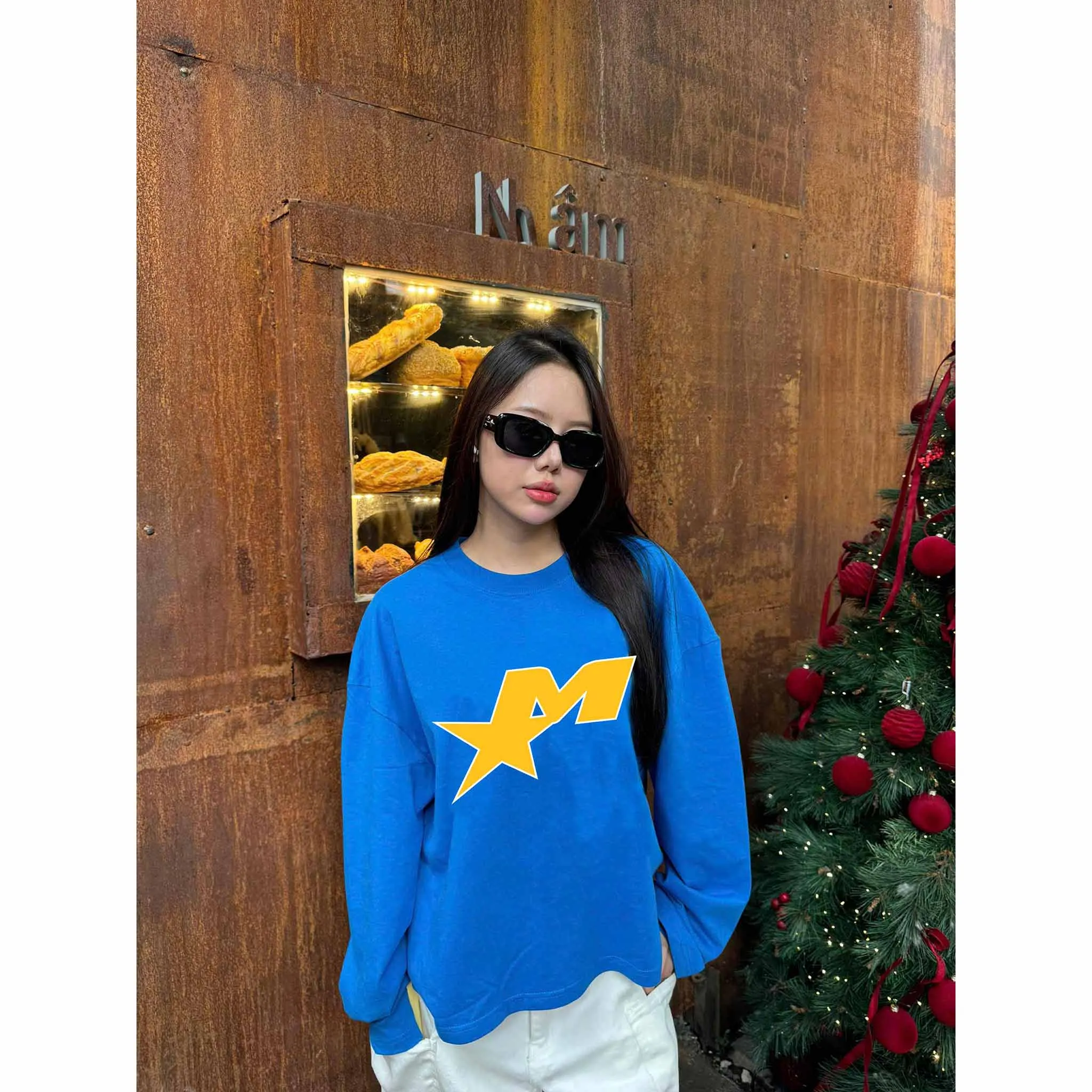 Áo thun unisex form boxy Miucho Club vải cotton thoáng mát tay dài cổ tròn hình in chữ M basic 2678_thumbnail_3