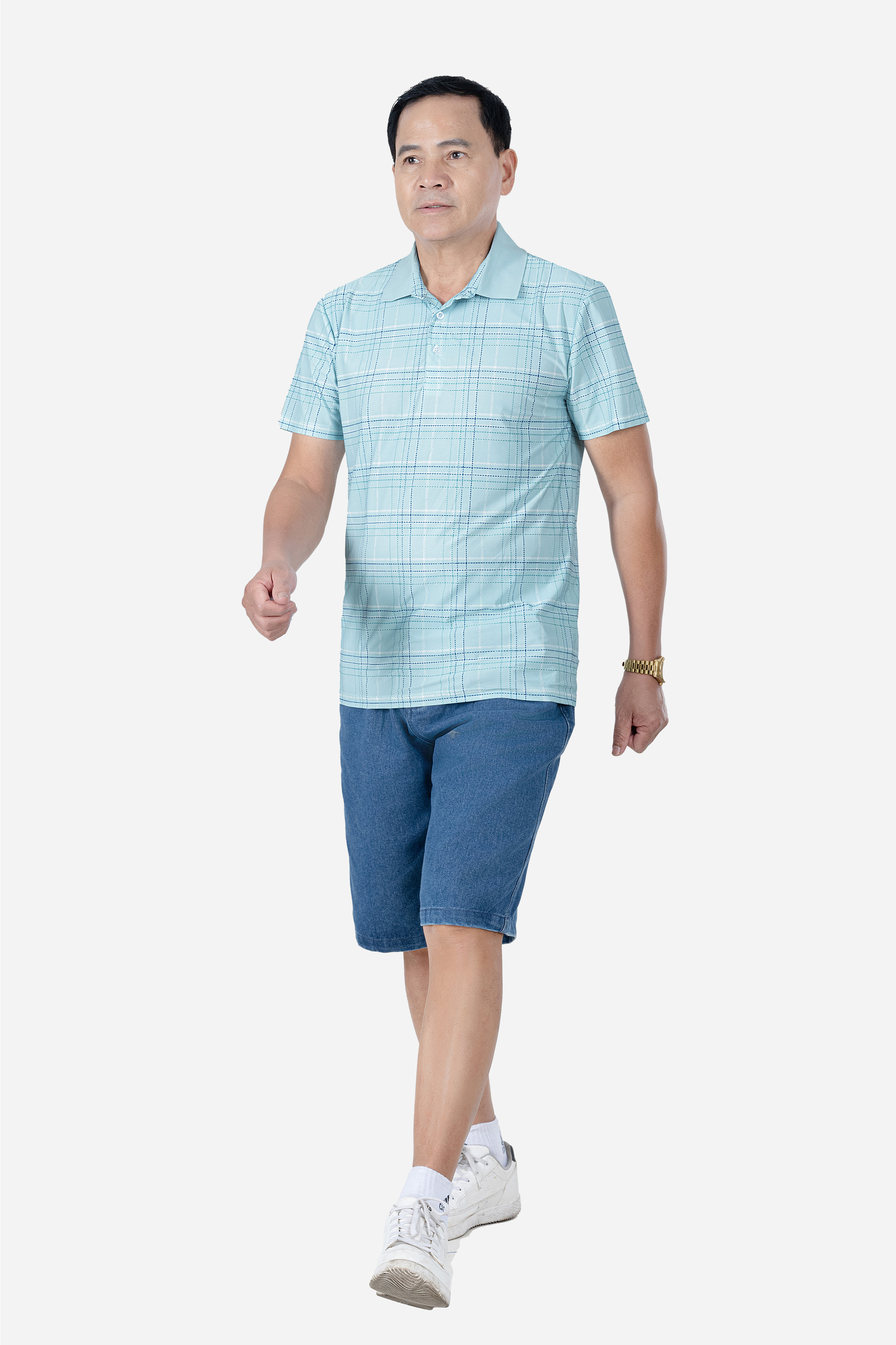 Áo Polo Kẻ Nam Trung Niên ANCHI Chất Liệu Cotton Mĩ Cao Cấp Phom Suông Vạt Ngang Màu Rêu Nhạt_thumbnail_18