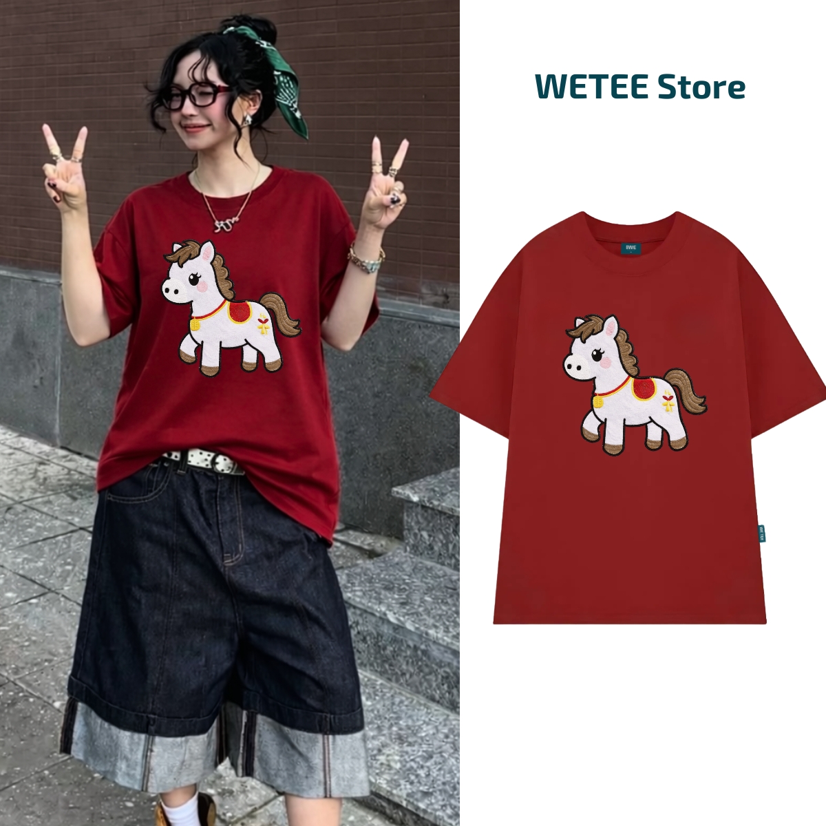 Áo thun unisex UX30-1128 in hình Ngựa trắng dáng oversized WETEE