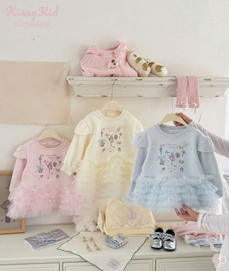 (G8) Áo nỉ liền voan họa tiết ba lê màu kem HLX_thumbnail_0