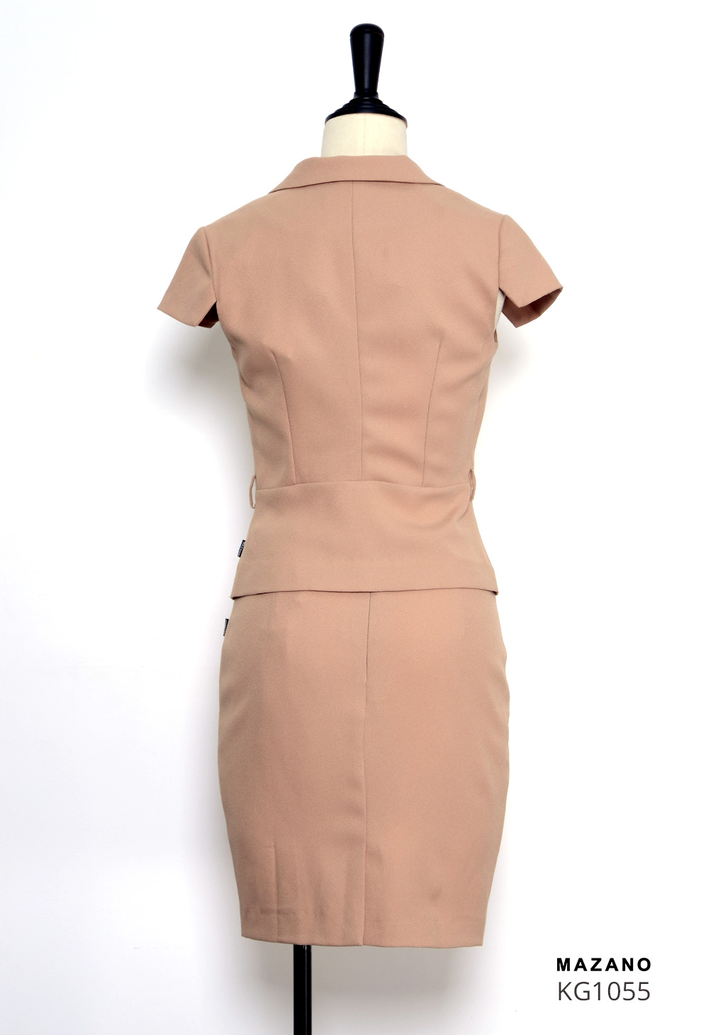 Bộ Áo ký giả ngắn tay và Chân váy juyp vải Tuytxi màu nâu nhạt_thumbnail_4