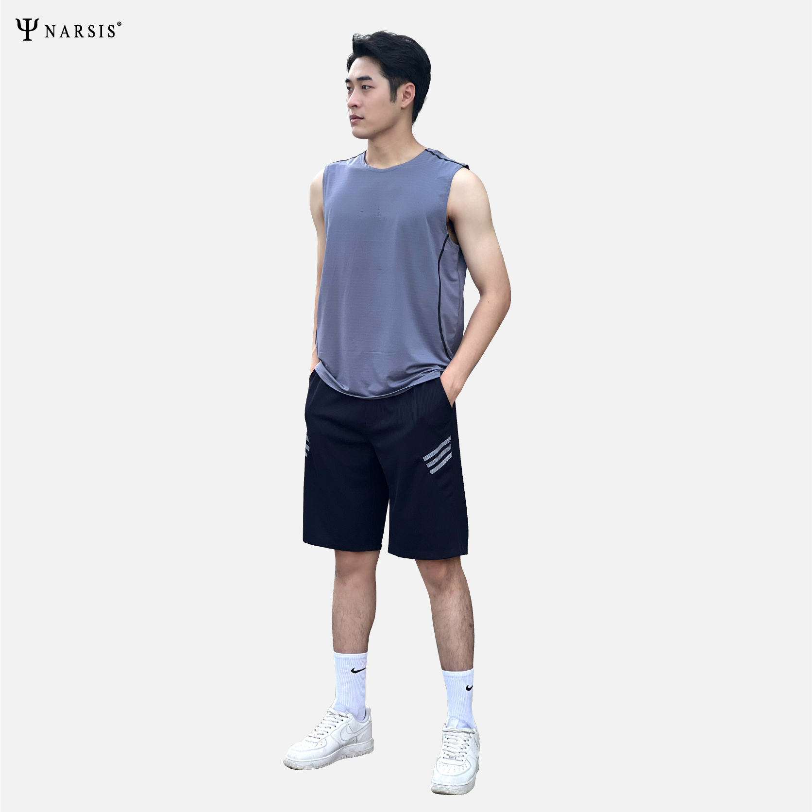 BỘ QUẦN ÁO THỂ THAO NAM POLYESTER SPANDEX MÀU GHI ÁNH XANH NARSIS - PRO-ACTIVE ĐỎ KHỎE KHOẮN E230..._thumbnail_3