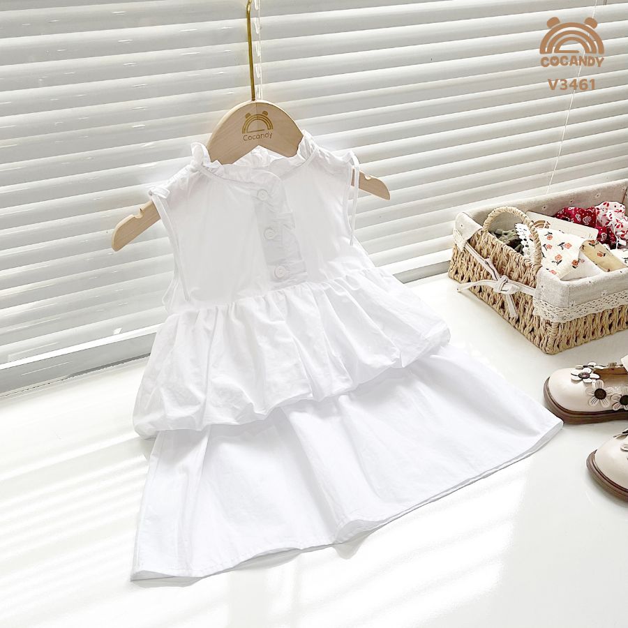 Váy sát nách TRẮNG 2 tầng nơ vai