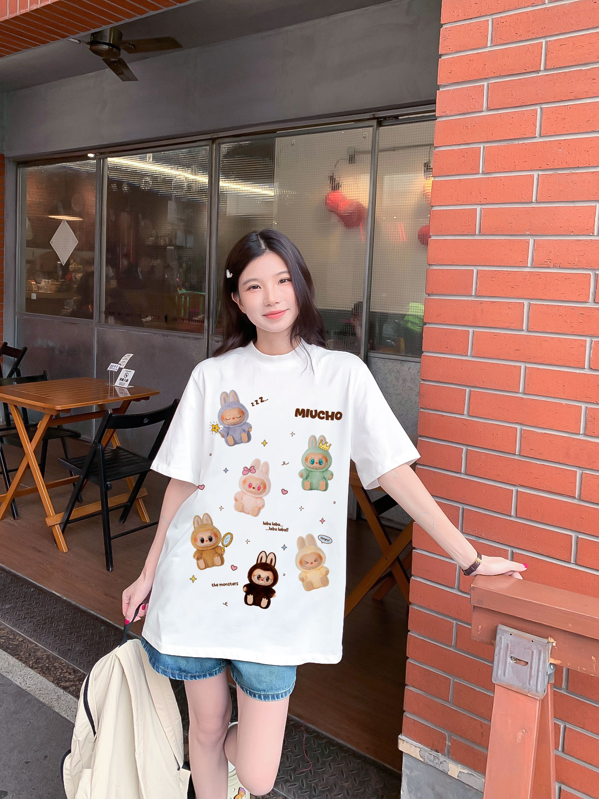 Áo thun labubu form rộng nhiều màu ATD1397 Miucho tay ngắn cổ tròn in mix_thumbnail_2