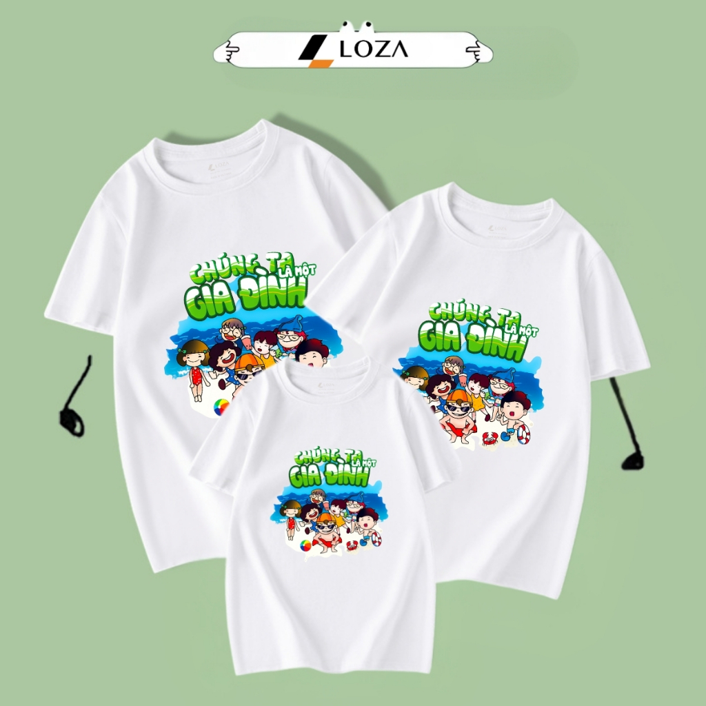 Áo phông gia đình màu trắng chất liệu cotton - Áo thun đồng phục gia đình 3-4-5 người - Loza mã G0312_thumbnail_6