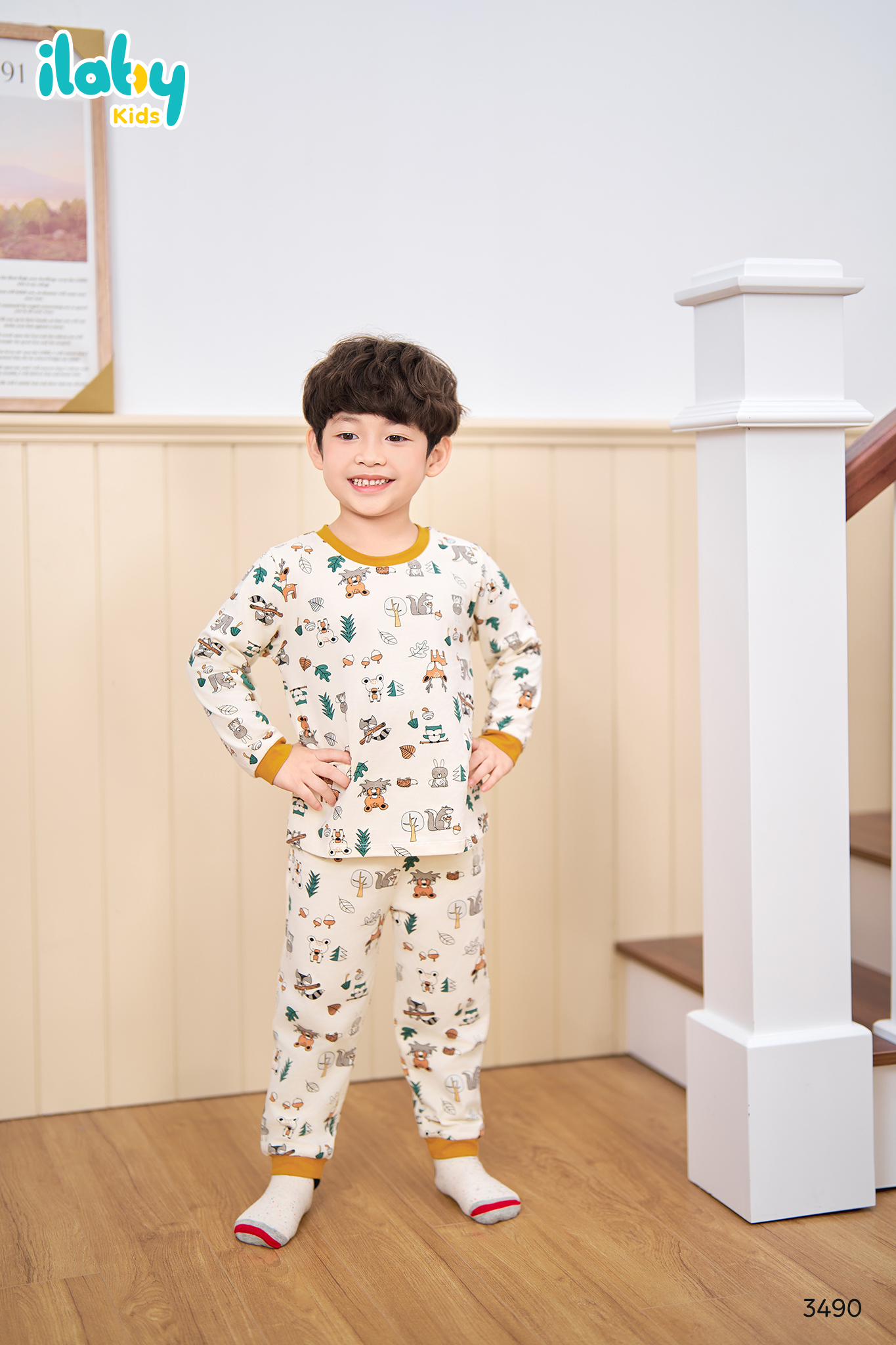 Bộ thun họa tiết sóc phối bo màu