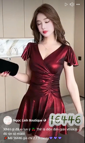 16446-Đầm xoè ánh nhũ  đỏ đô  cổ V tay tiên  eo nhún cách điệu ( thun nhũ)_thumbnail_0