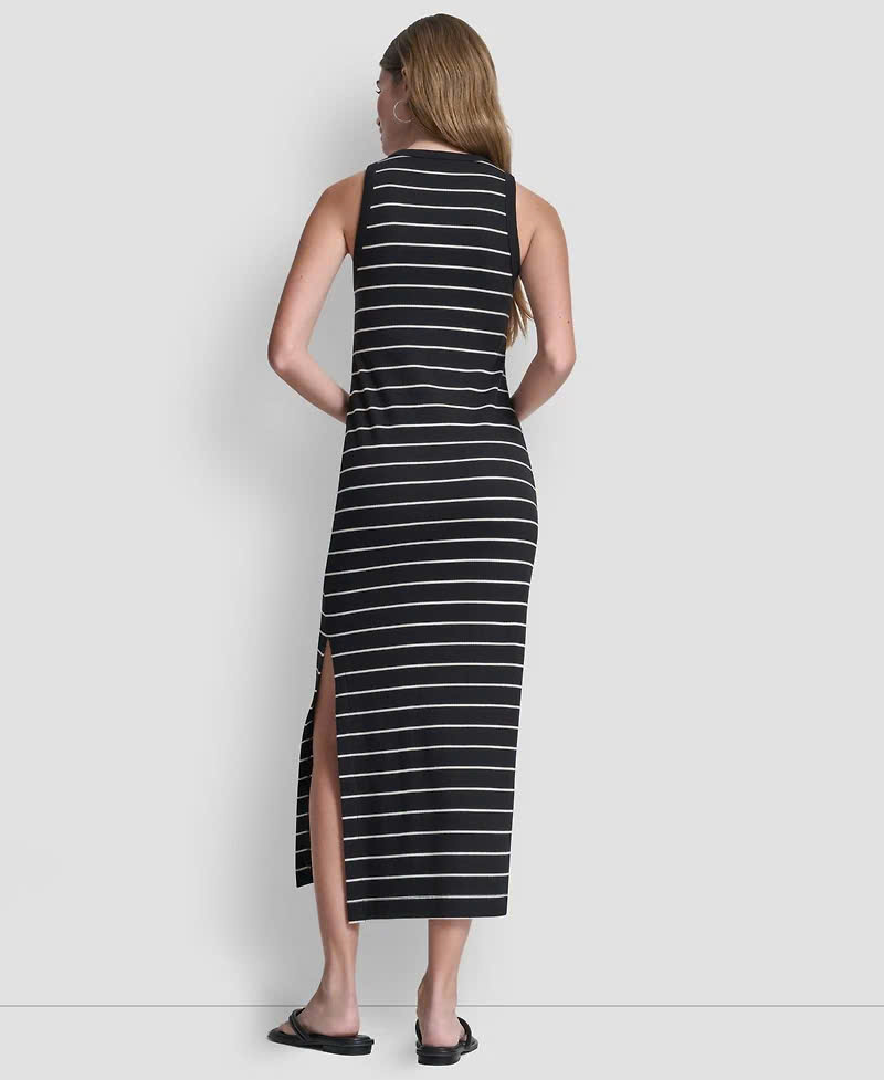 E290 ĐẦM BODY BA LỖ ĐEN KẺ TRẮNG PHỐI XẺ DKNY_thumbnail_6