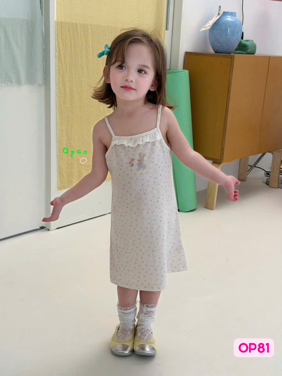 OP81 - Váy 2 dây cotton hoa nhí bèo ngực hãng Opao