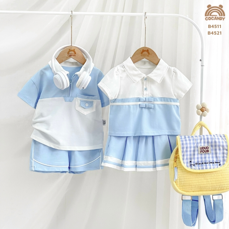 Bộ cộc XANH DƯƠNG phối trắng 2 nơ + chân váy_thumbnail_7