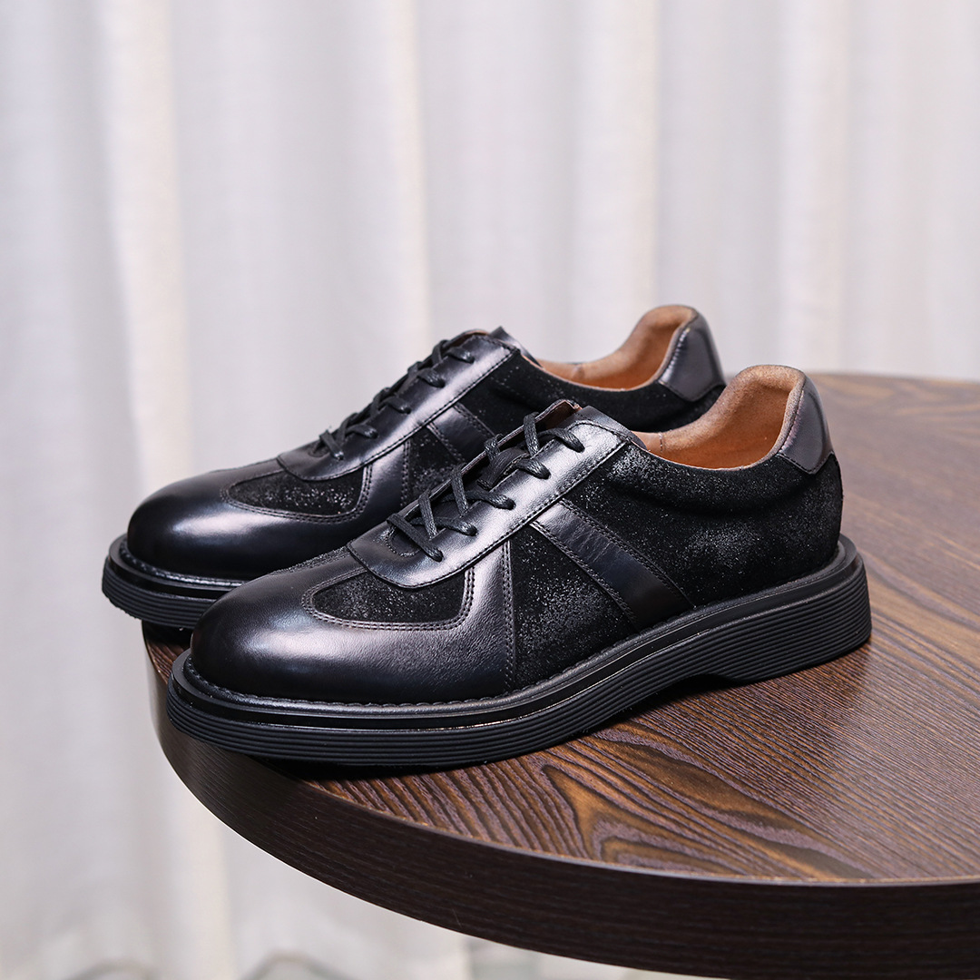 Giày công sở nam 2025, da bò lớp đầu tiên, phong cách Anh Quốc, cổ thấp, đế dày, thời trang và thoải mái
