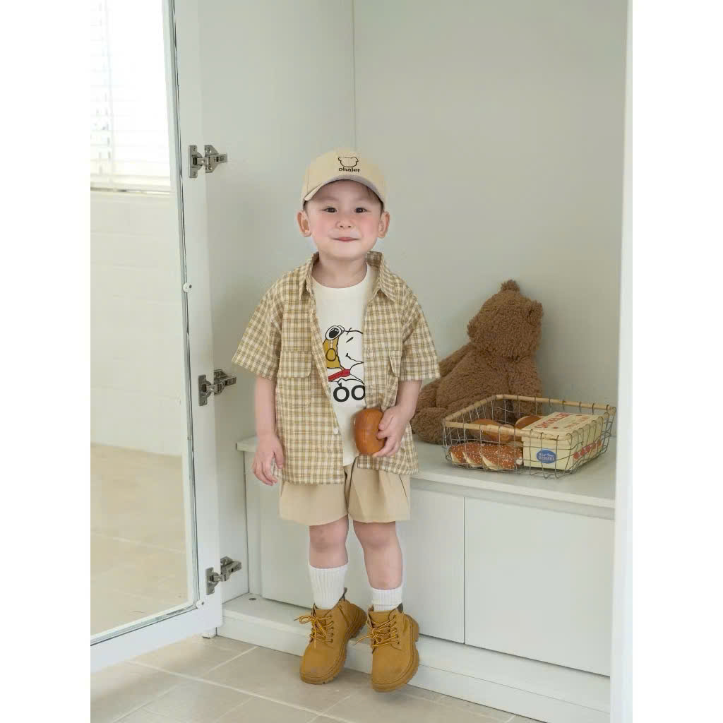 HE28 Set áo caro + quần kèm nón