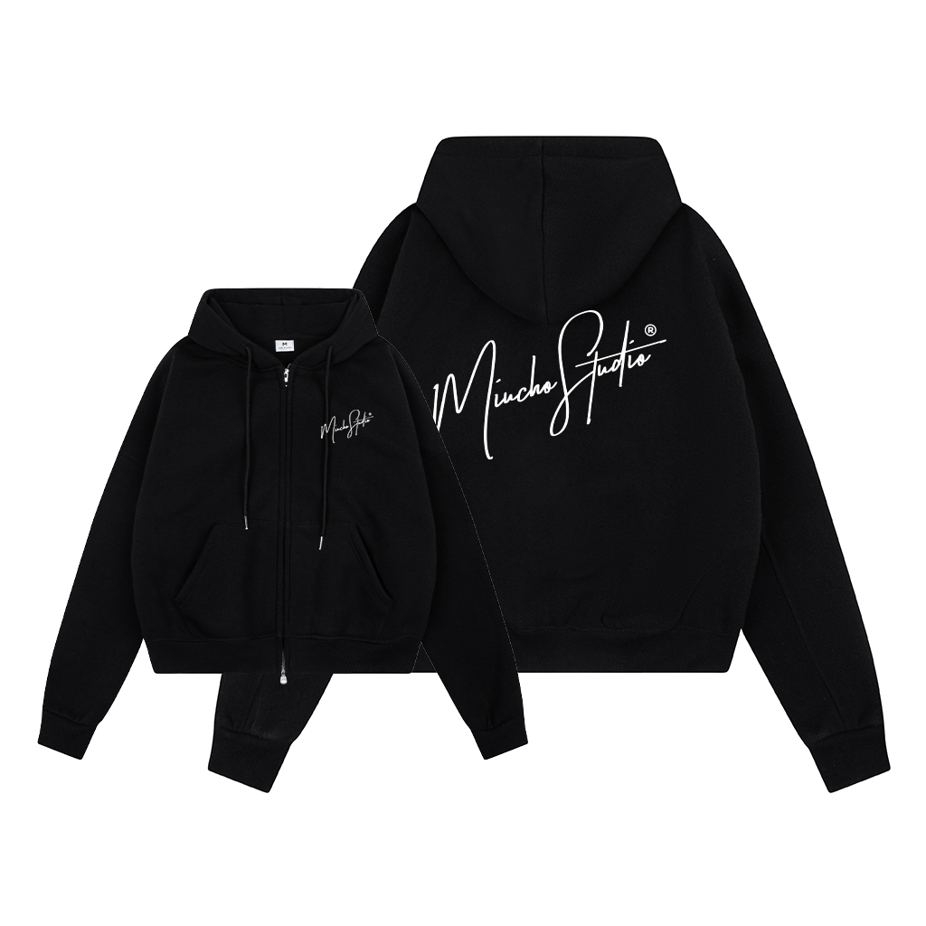 Áo hoodie zip local brand dày dặn form boxy HXD1569 Miucho Club vải nỉ 2 da khóa kéo mũ rộng in basic