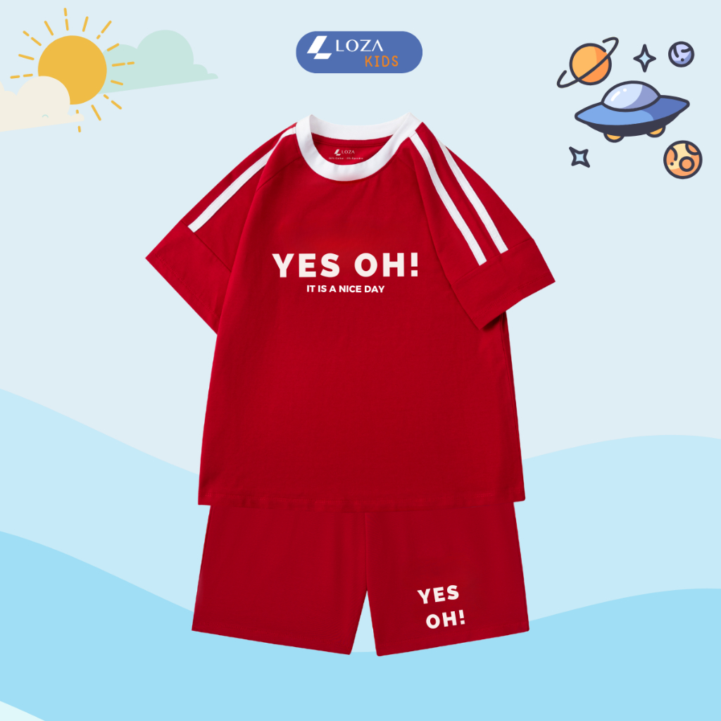 Đồ bộ trẻ em phối viền in chữ 'YES OH!' - Loza Kids BF260_thumbnail_2