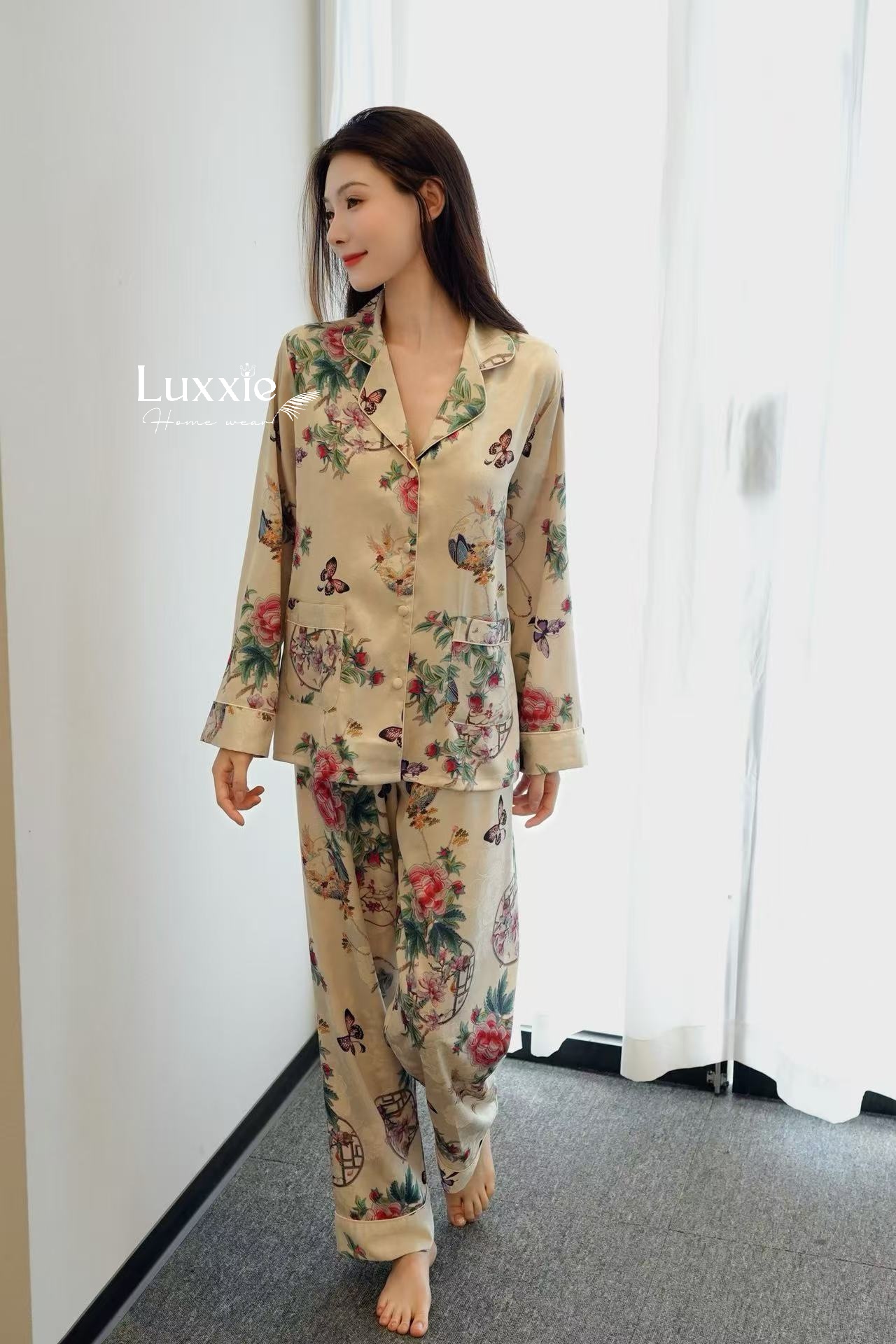 N136 Pijama lụa hoa nền be_thumbnail_4