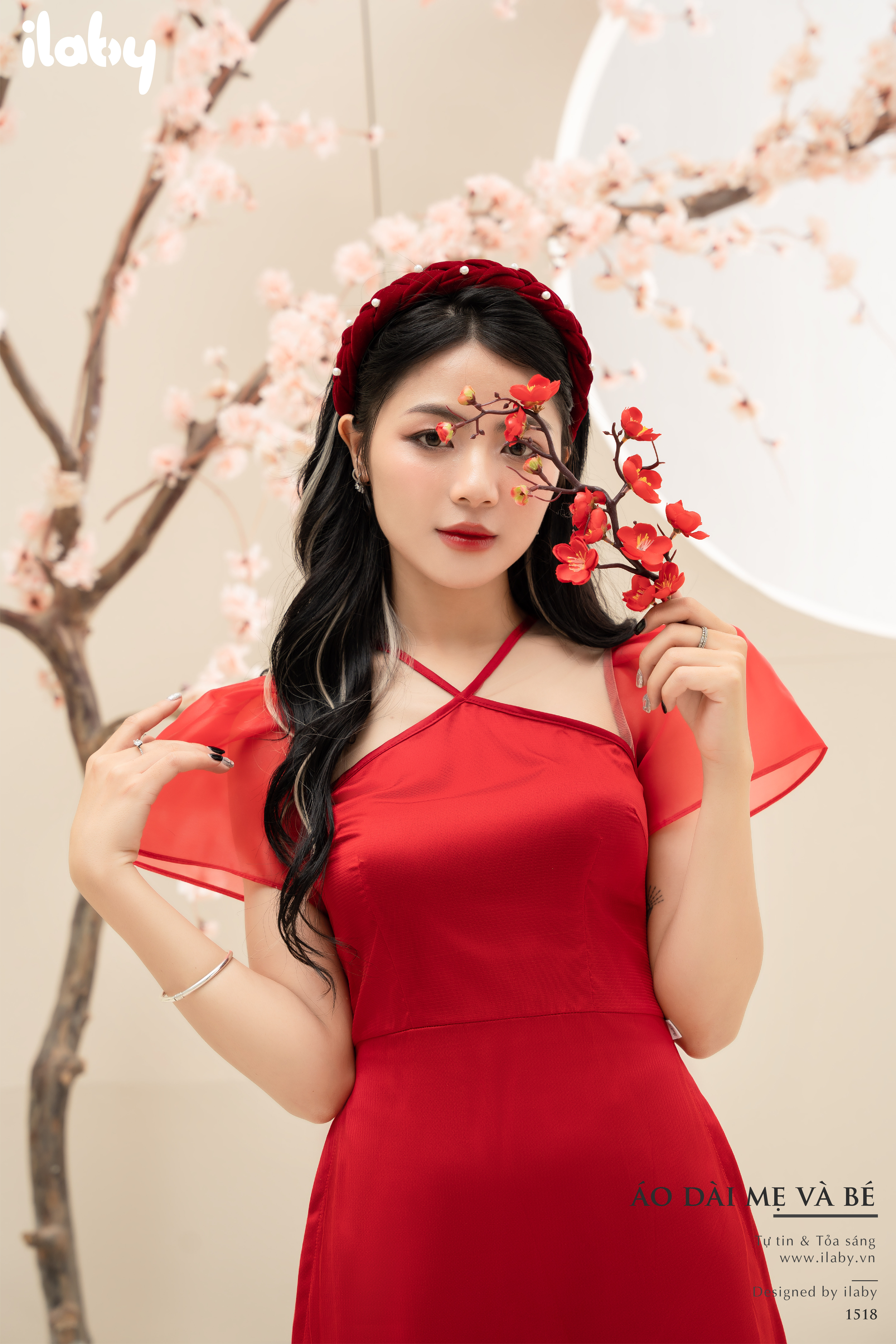 Áo dài hoa sen mẹ kèm quần_thumbnail_1