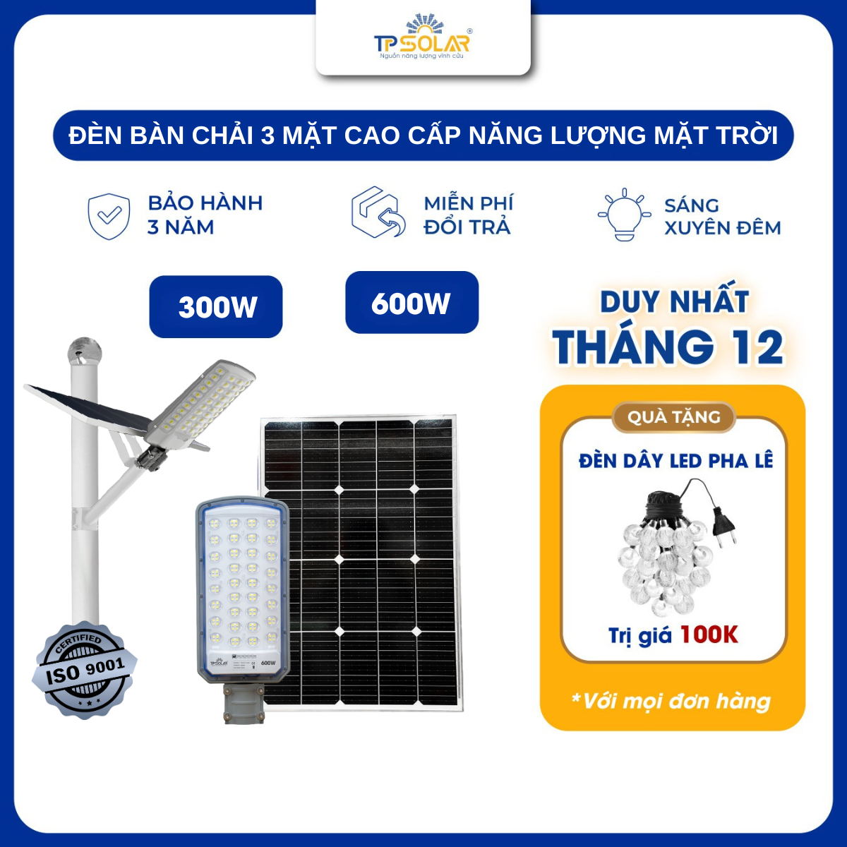 Đèn bàn chải 3 mặt cao cấp năng lượng mặt trời