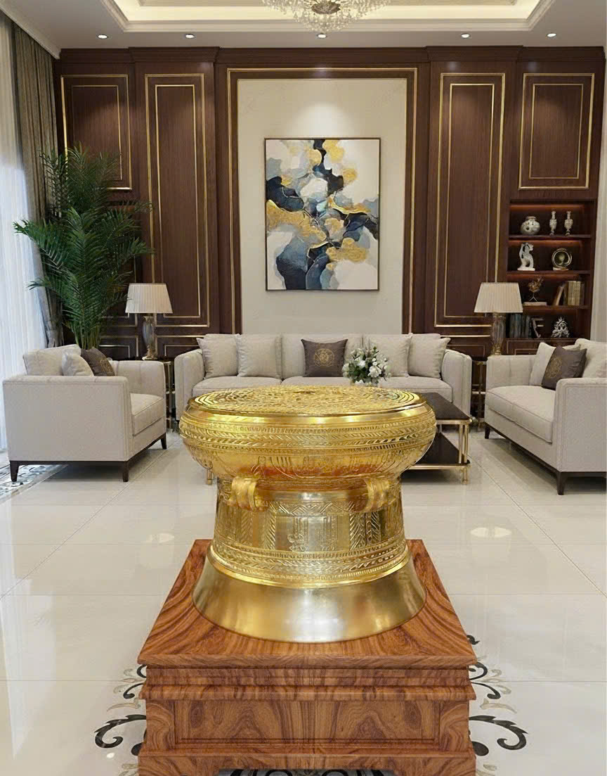 Quả trống đồng đông sơn dát vang 9999 KT DK 80CM 