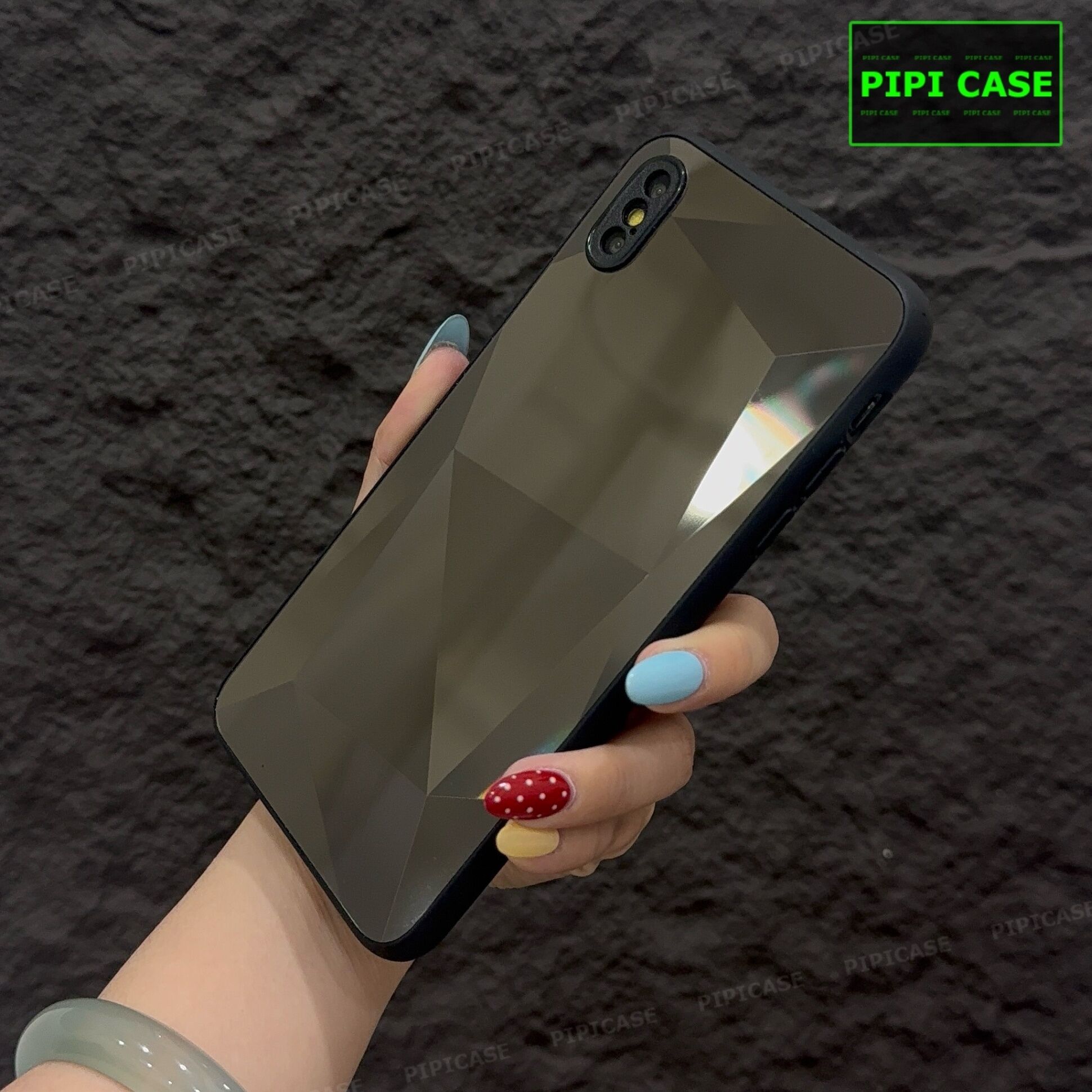 Ốp Lưng iPhone X / XS - Kim Cương 6D - Đen