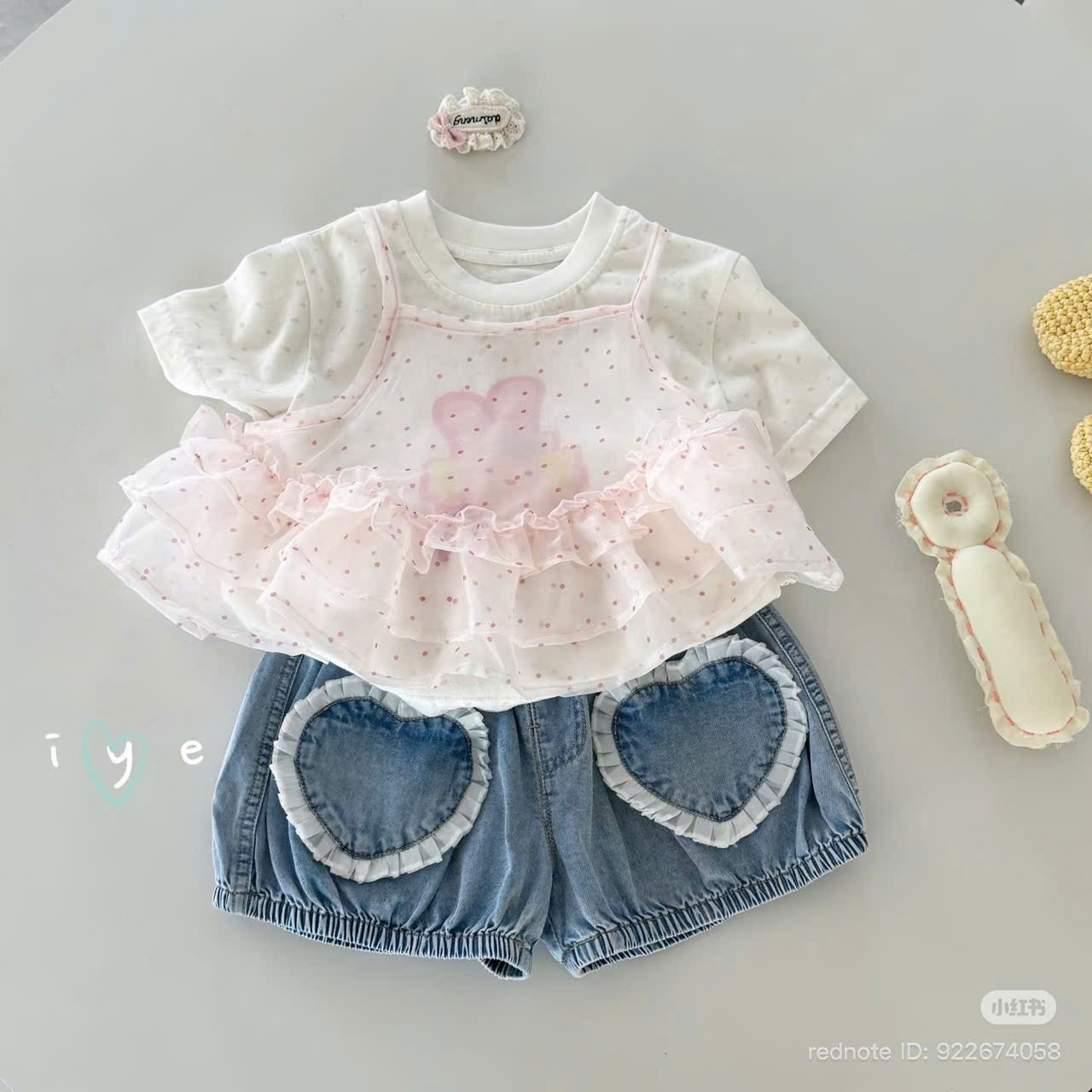 A107 - Quần jean đính nơ phối ren hãng IYE (Sz80-100)