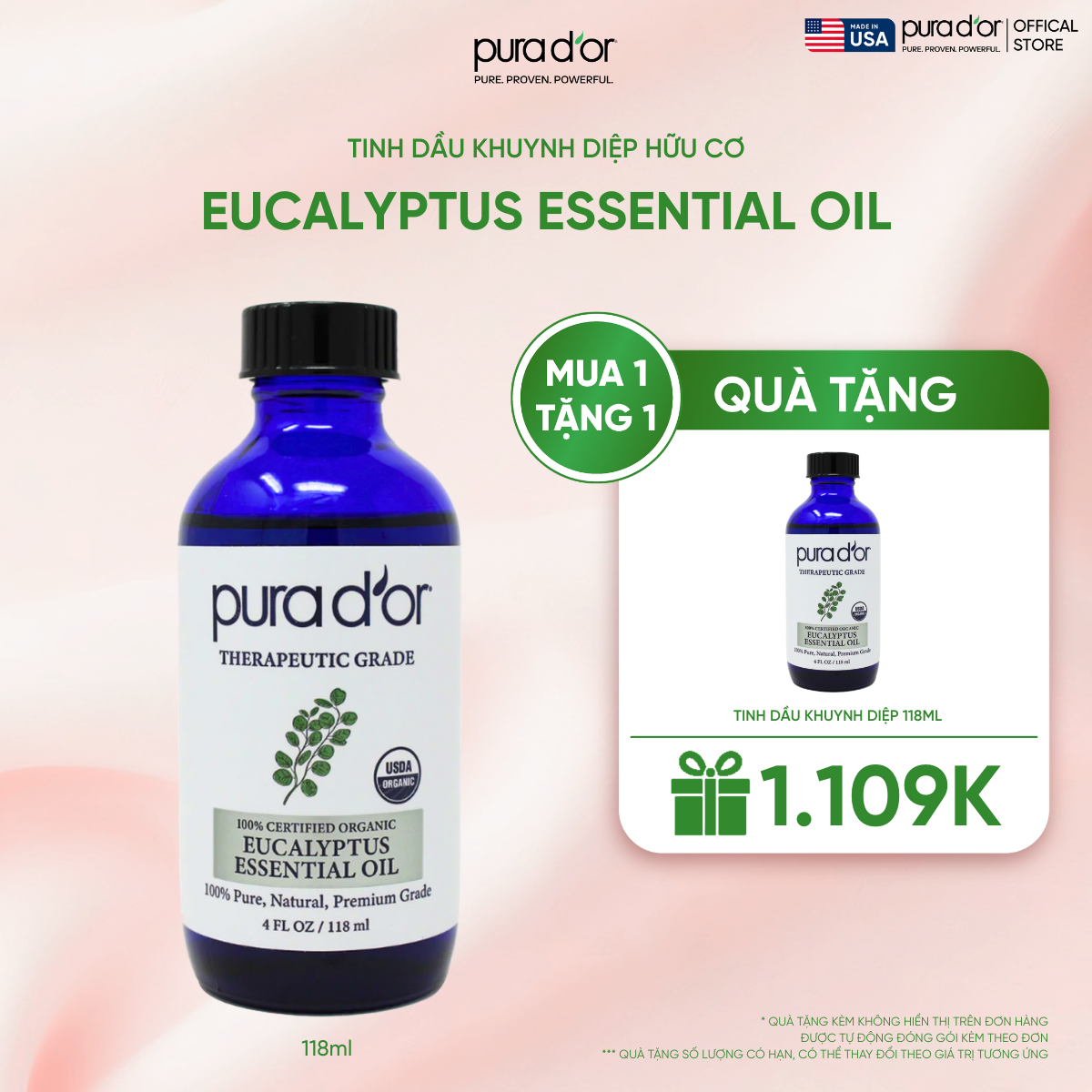 Tinh Dầu Khuynh Diệp Hữu Cơ Pura D'or Therapeutic Grade Eucalyptus Essential Oil 118ml_thumbnail_0