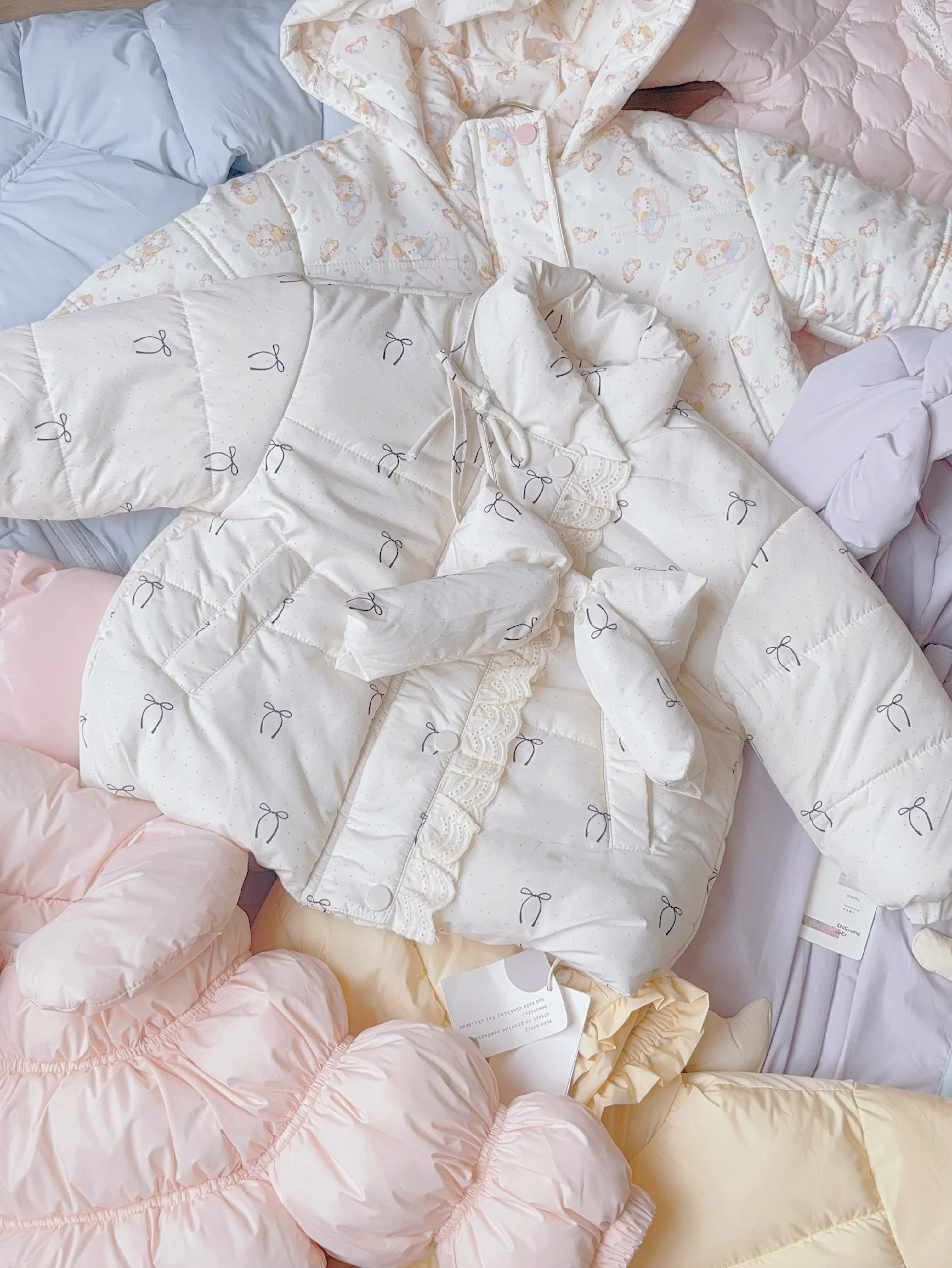 (M171) Áo khoác phao kem hoaj tiết nơ kèm dây nơ