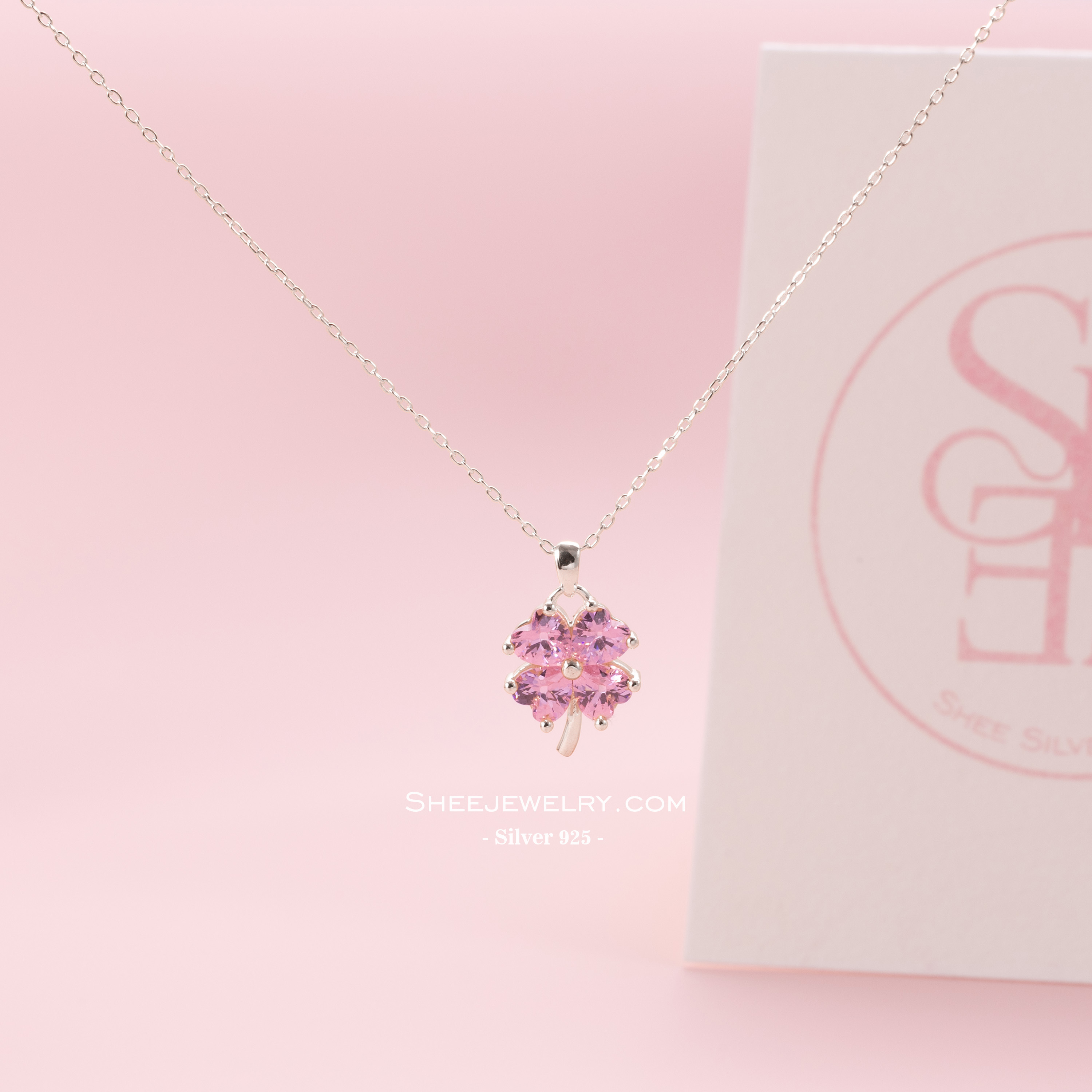 Dây chuyền bạc nữ Shee Jewelry 925 cỏ bốn lá đá tim cao cấp – phụ kiện may mắn, tôn da, quà tặng ý nghĩa DC003_thumbnail_3