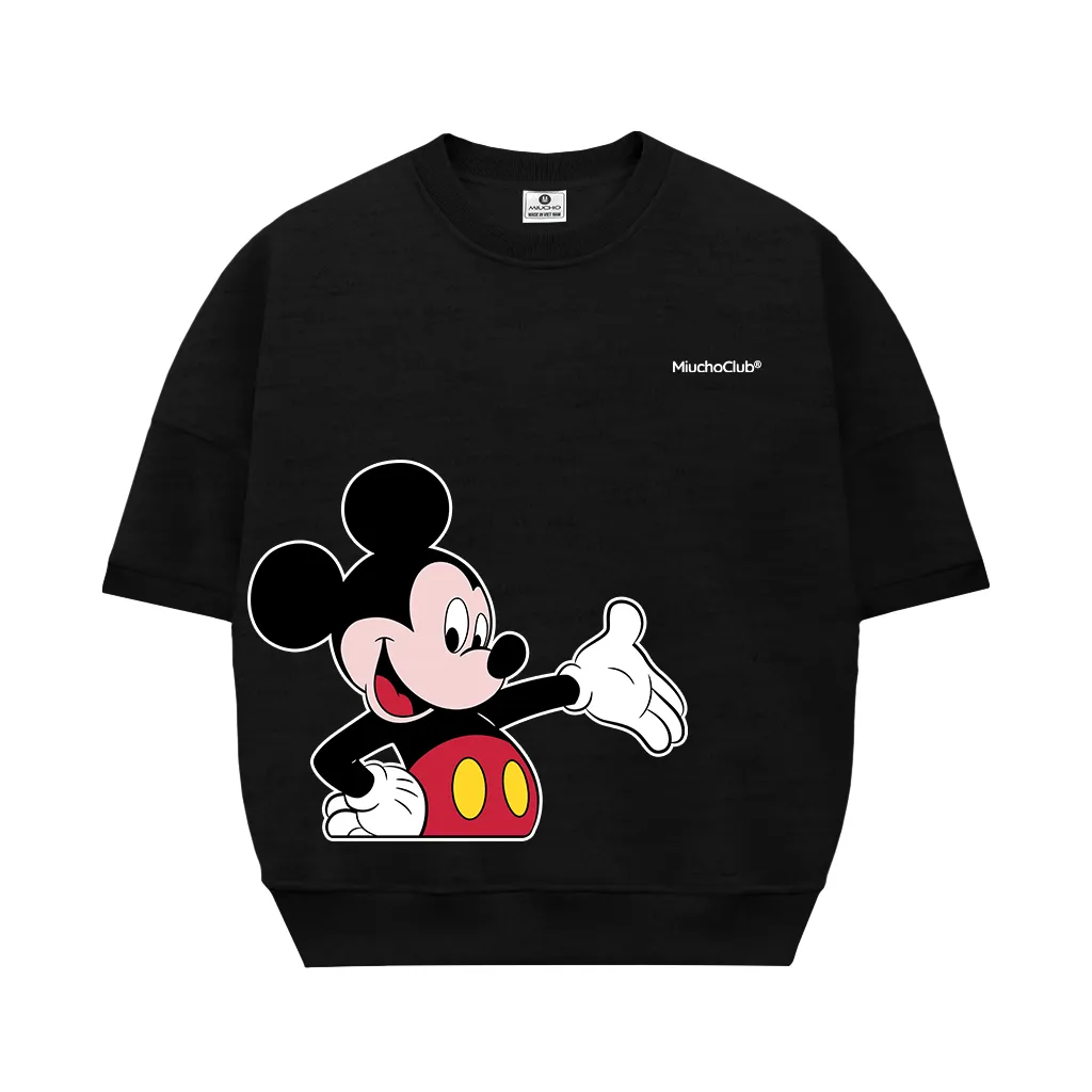 Áo sweater boxy nữ tay ngắn hình chuột mickey 2600 Miucho vải nỉ 2 da thoáng mát tay ngắn cổ tròn in mix_thumbnail_7