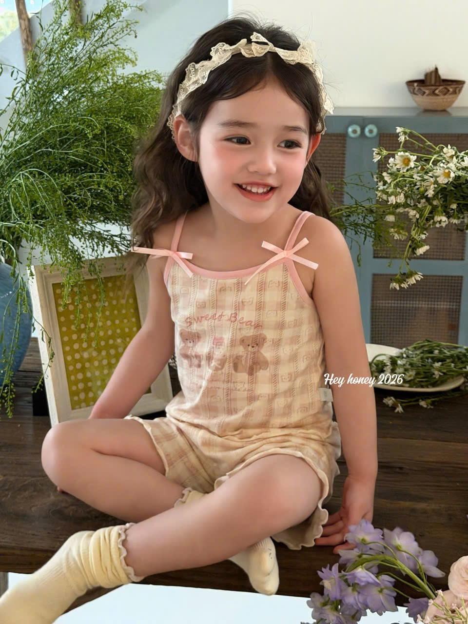 V15 - Set ngủ cotton gấu caro hồng 2 chi tiết hãng HeyHoney_thumbnail_4