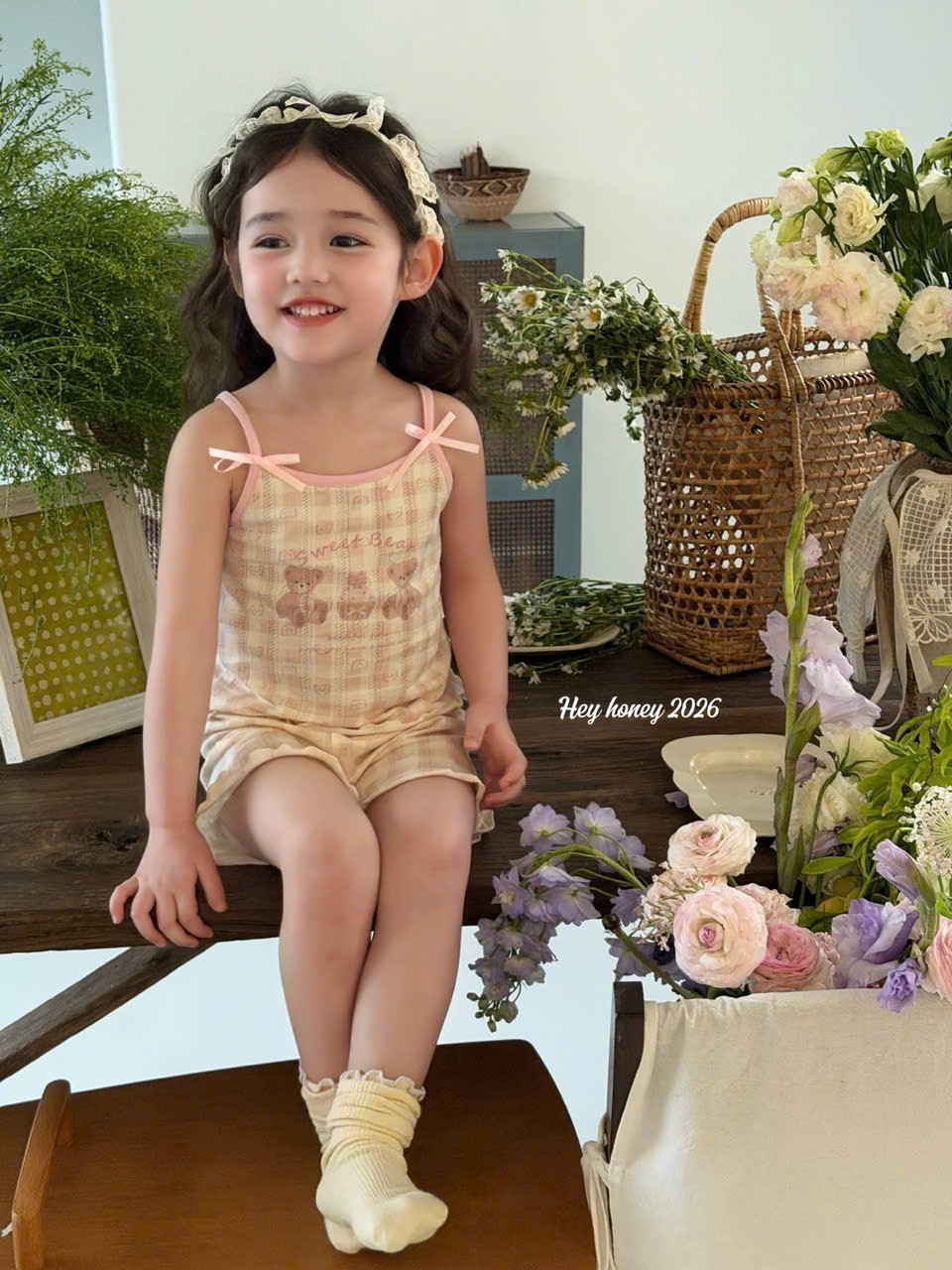 V15 - Set ngủ cotton gấu caro hồng 2 chi tiết hãng HeyHoney_thumbnail_3