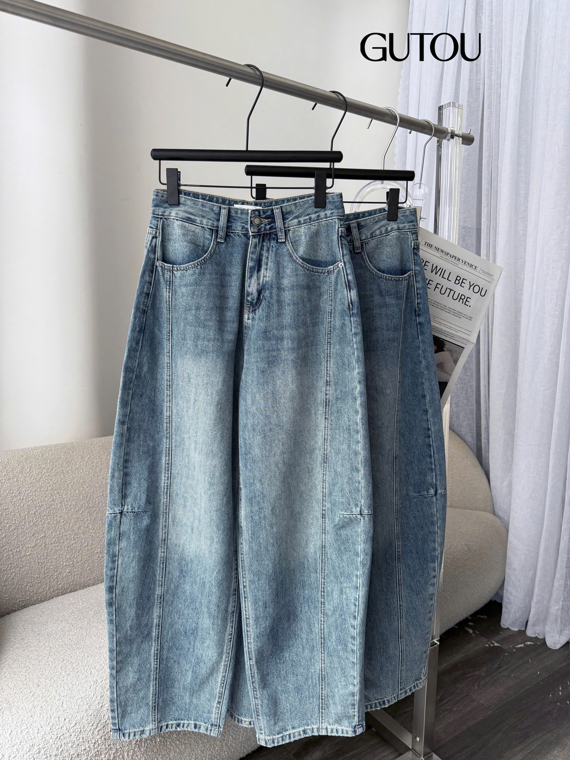 [ GUTOU ] Quần Jean Baggy In Túi Sau Old School_thumbnail_4
