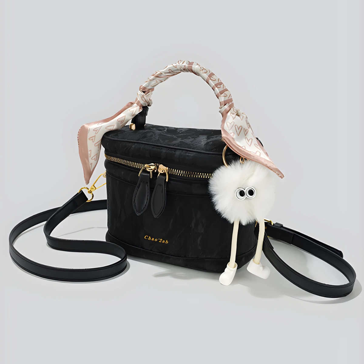 UHE_2517 Grace – Tay cầm khăn lụa, form hộp giữ dáng, đeo chéo/đeo vai – Đen/Trắng/Hồng