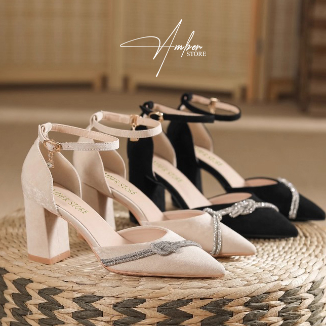 Giày Cao Gót Nữ Gót Vuông Bít Mũi Phối Đá – CG16_thumbnail_1