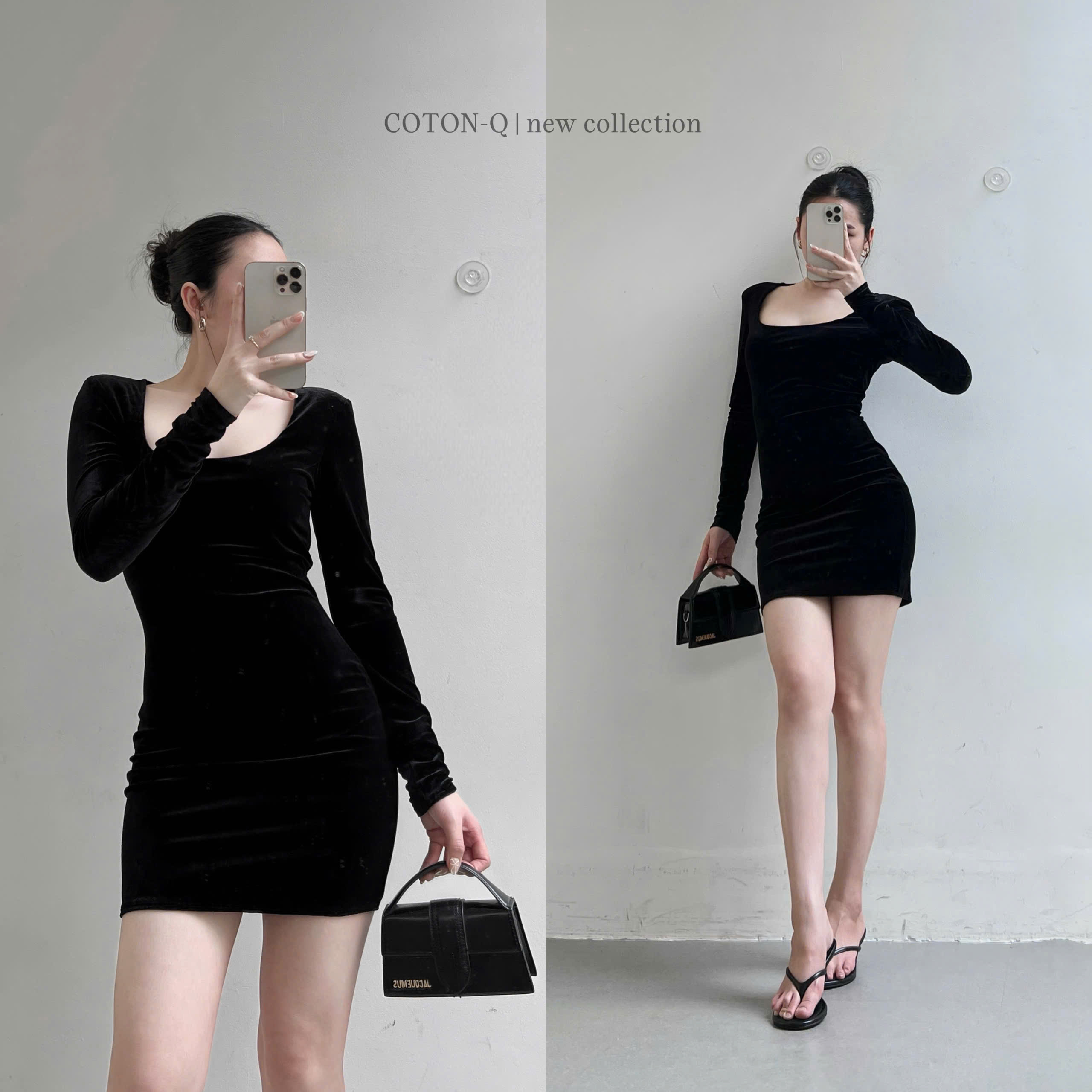 HV49 Đầm nhung tay dài