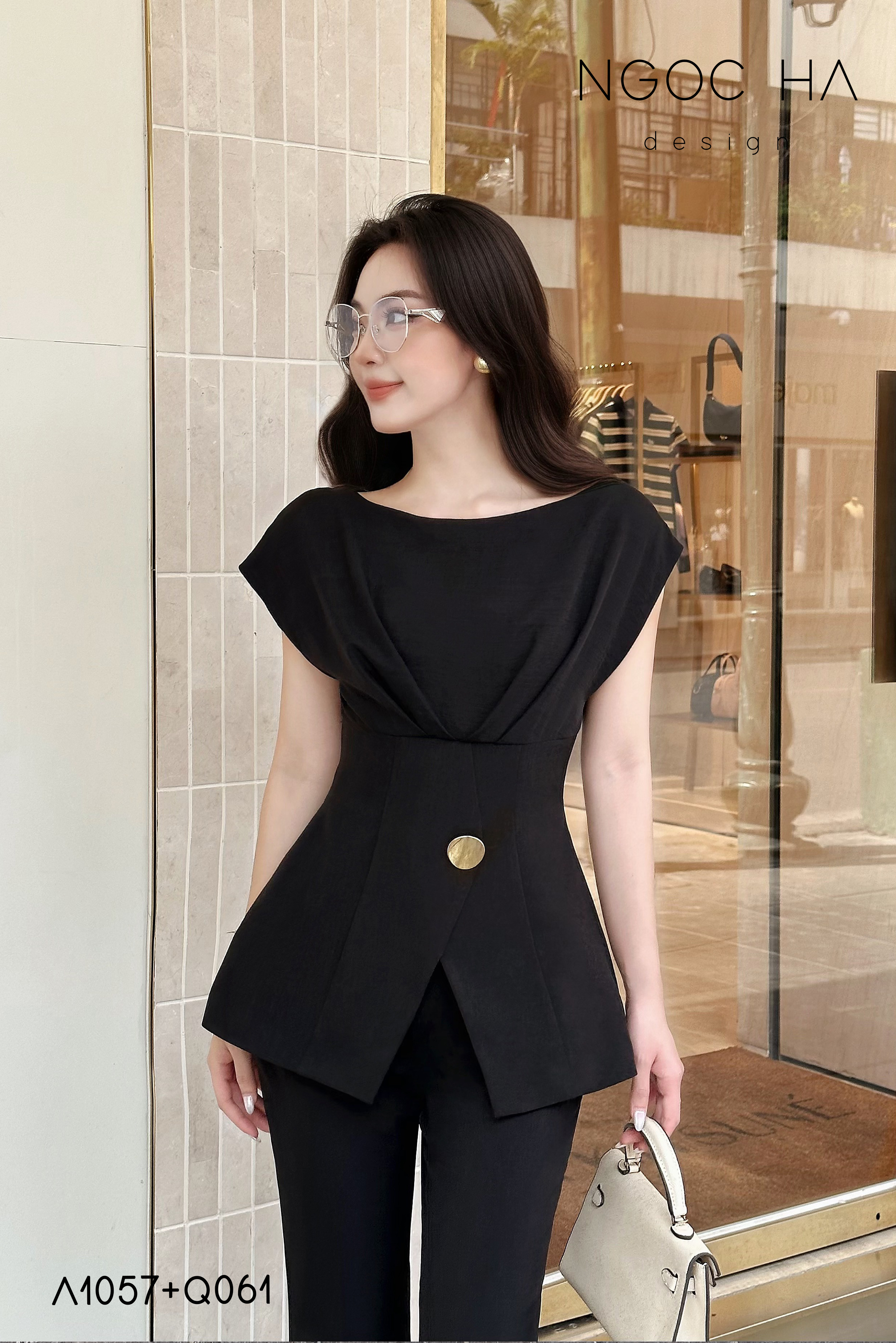 Jenny Top_ Áo Mix Tơ Thân Bổ Mảnh Vạt Chéo Màu Đen A1057