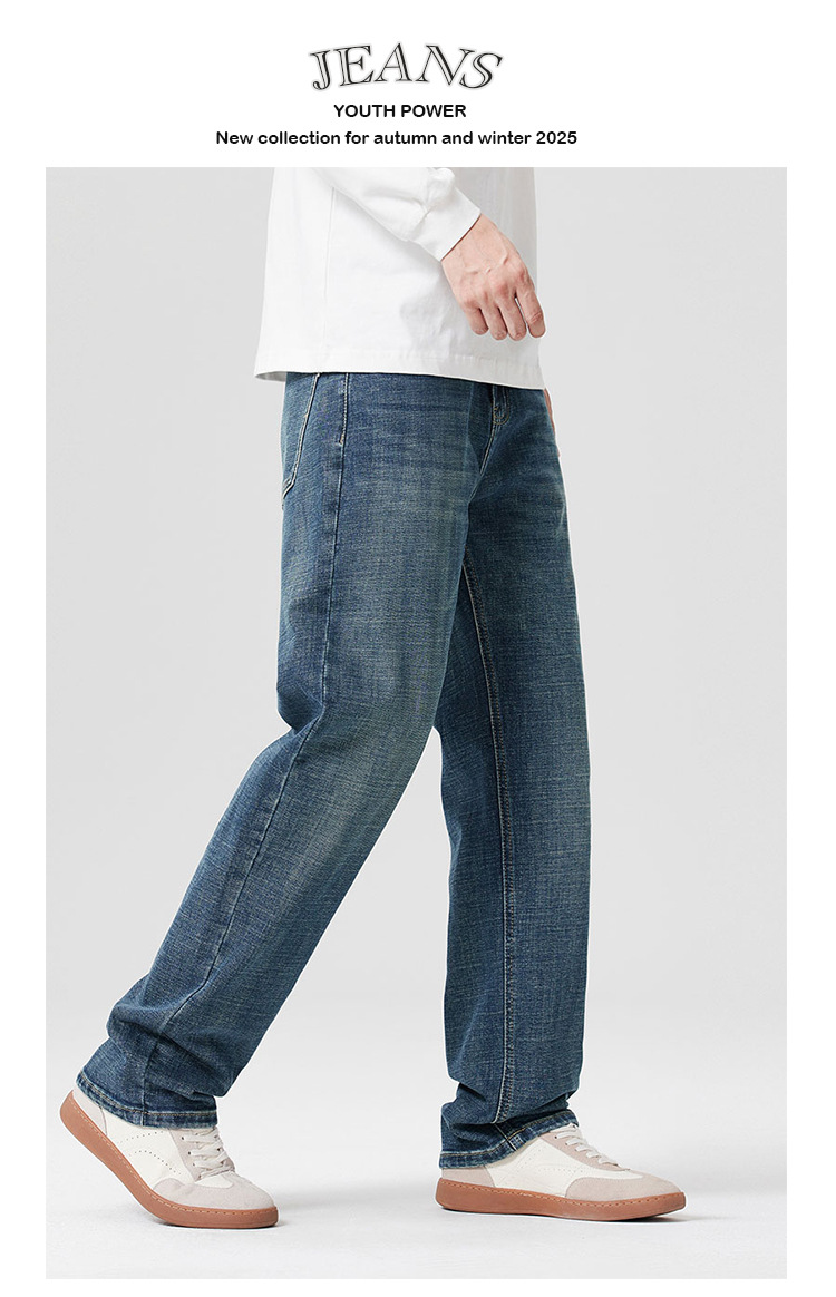 Quần jean thẳng ống rộng co giãn cho nam 2025 Phong cách mùa thu mới của Mỹ cổ điển râu mèo và quần tắm ngựa_thumbnail_3