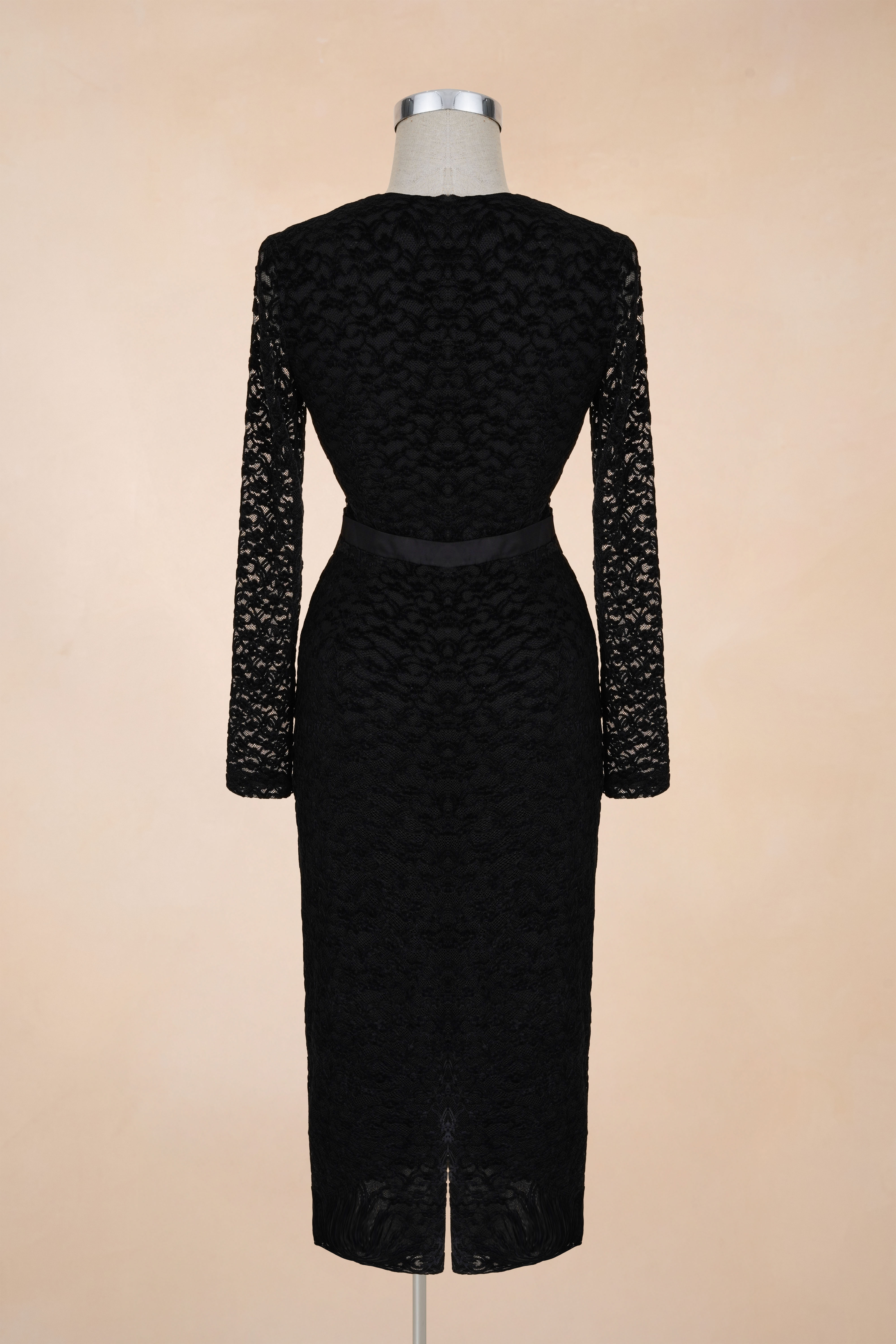 Đầm Bút Chì Cổ V Nơ Eo Lưới Ngực_thumbnail_4