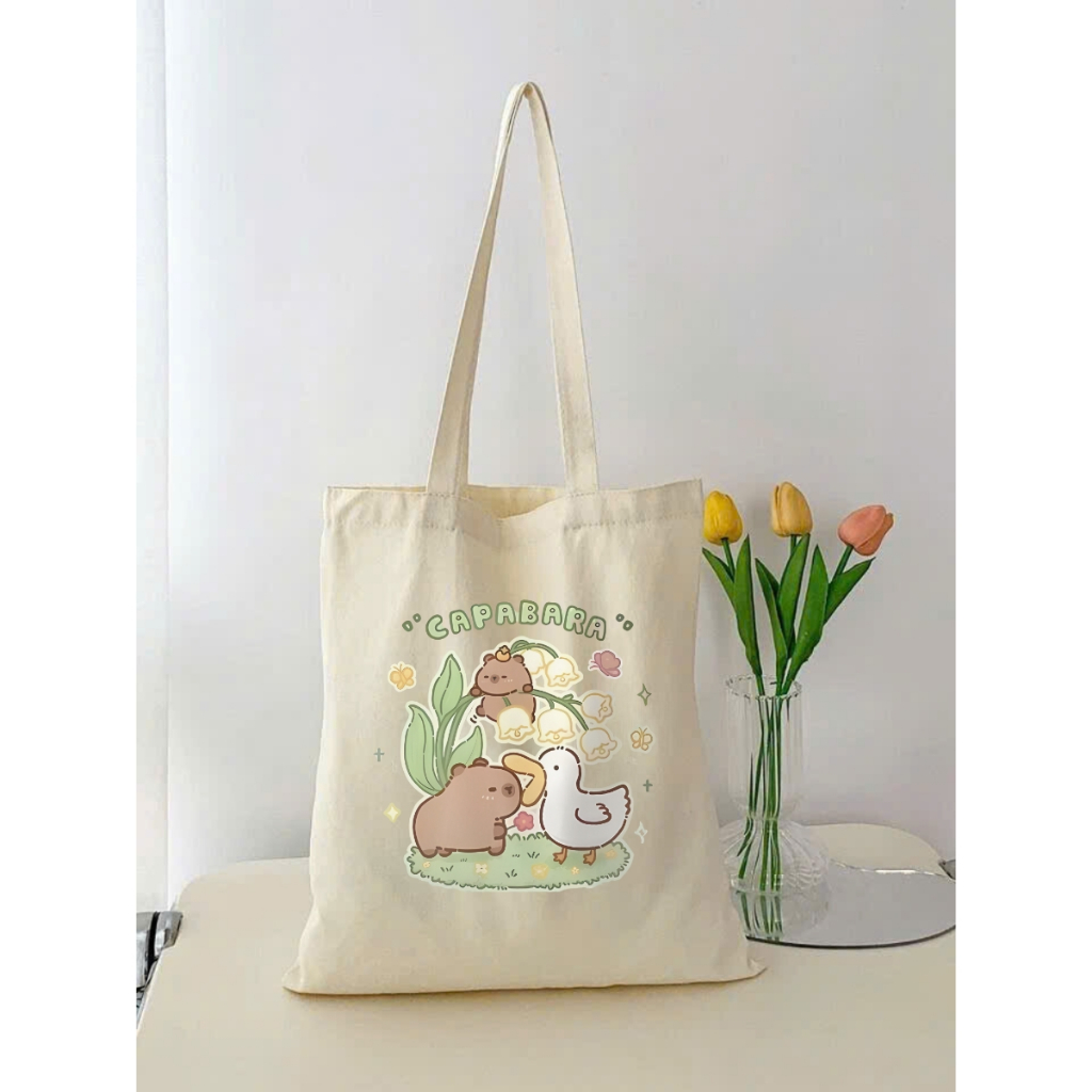Túi Tote Capybara-Túi vải canvas có túi phụ và khoá kéo đựng vừa A4 và laptop (33x37cm) - TOTE02_thumbnail_1