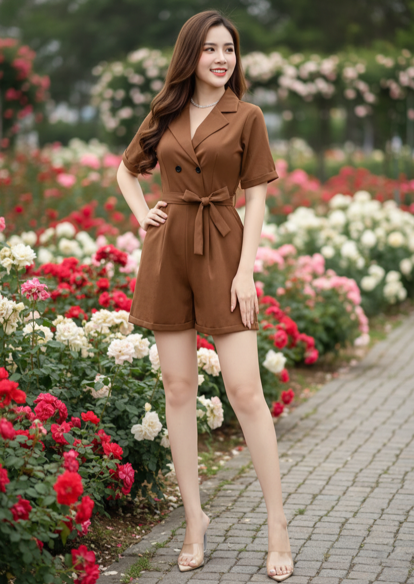 Jumpsuit short vest cột eo