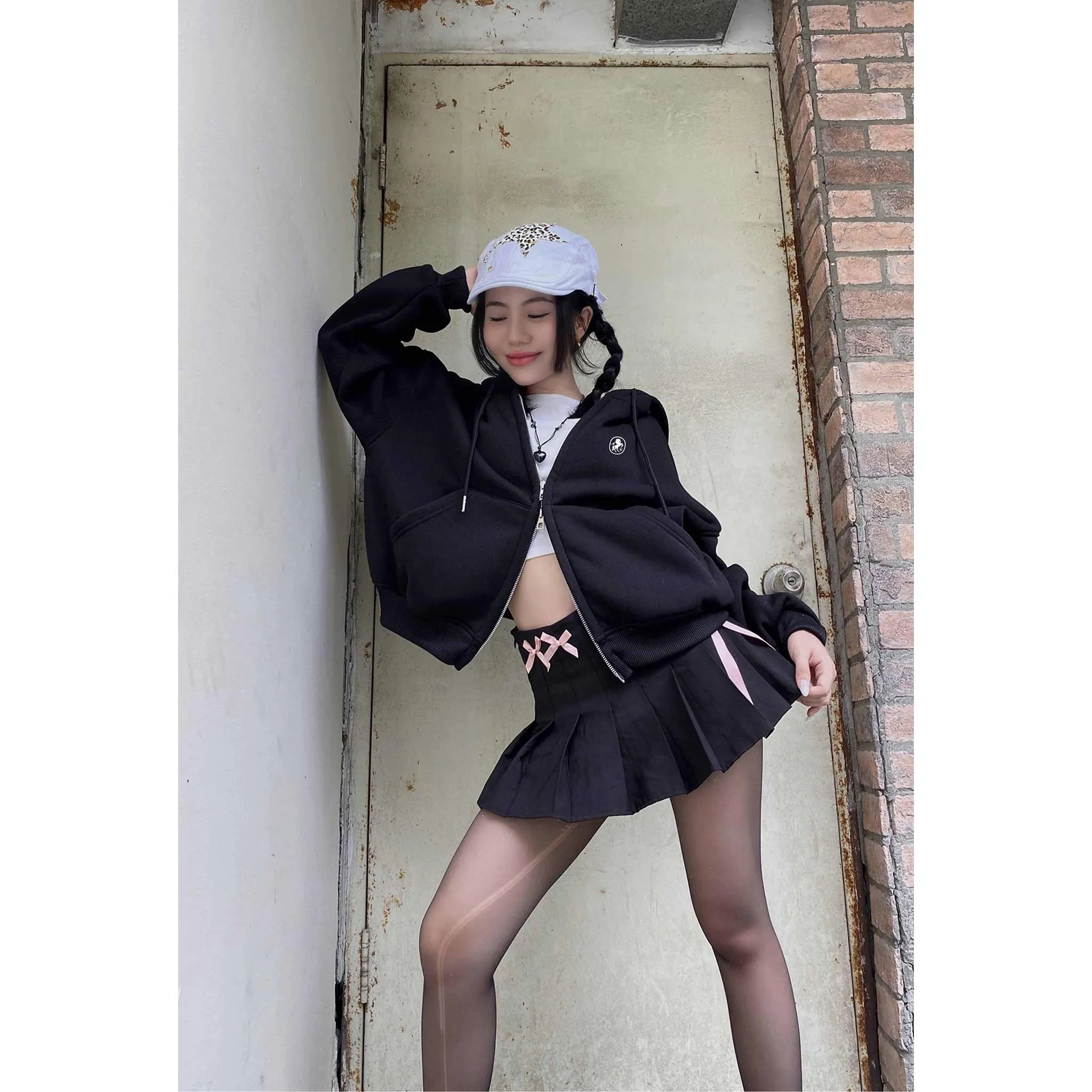 Áo hoodie zip form boxy basic dễ phối đồ 2581 Miucho vải nỉ bông cao cấp mềm mại thoáng mát_thumbnail_3