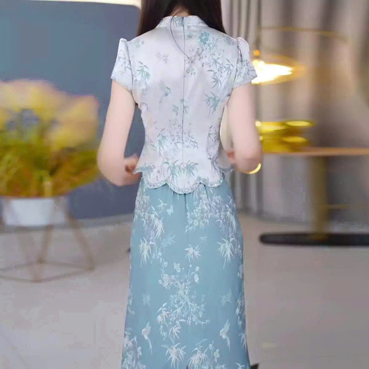 17973-Set áo chân váy lụa 2 da cổ tàu kết nút cách điệu ( lụa 2 da, viền ren,lót)_thumbnail_2