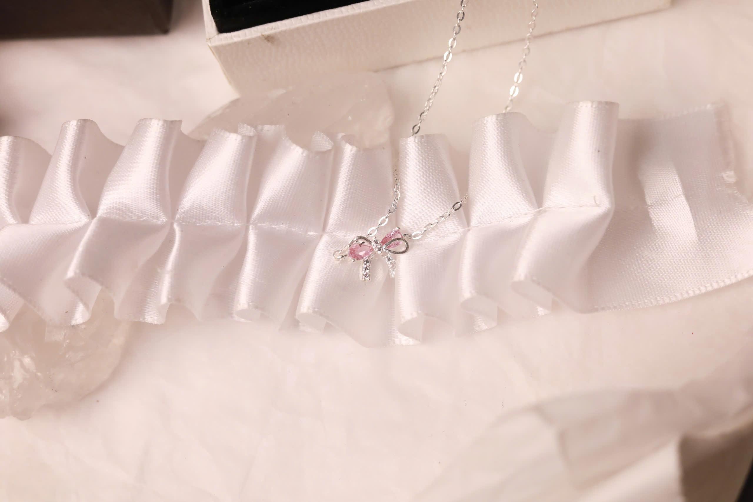 Vòng cổ bạc nơ đính đá hồng xi bạch kim_thumbnail_3