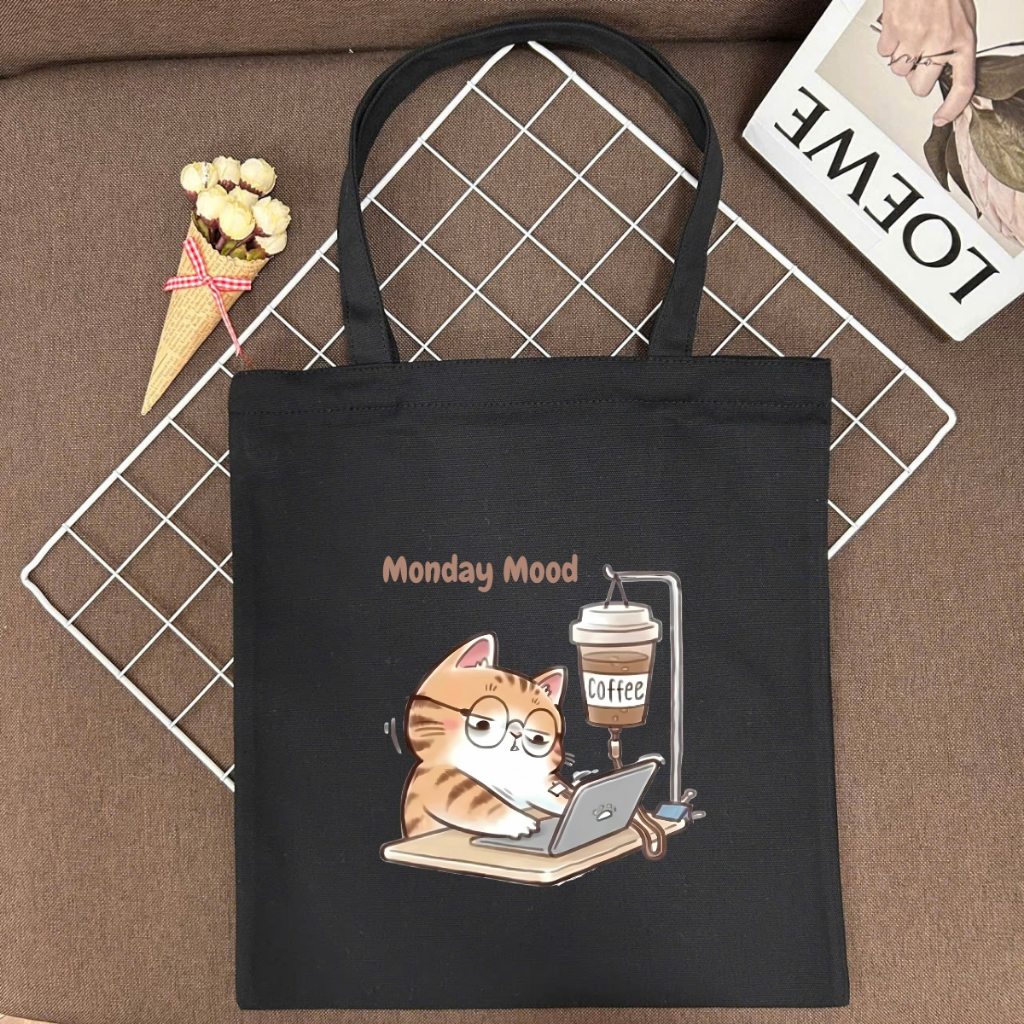 Túi tote vải canvas in hình mèo cute có khoá kéo và ngăn phụ, đi học, đi chơi - TOTE16_thumbnail_10