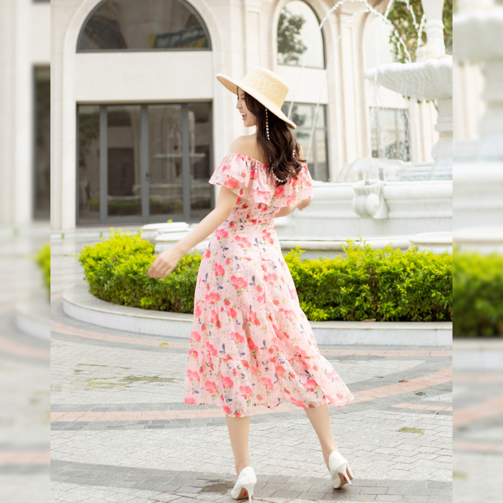 Đầm maxi hoa trễ vai bèo cột nơ xinh xắn 2in1_thumbnail_15