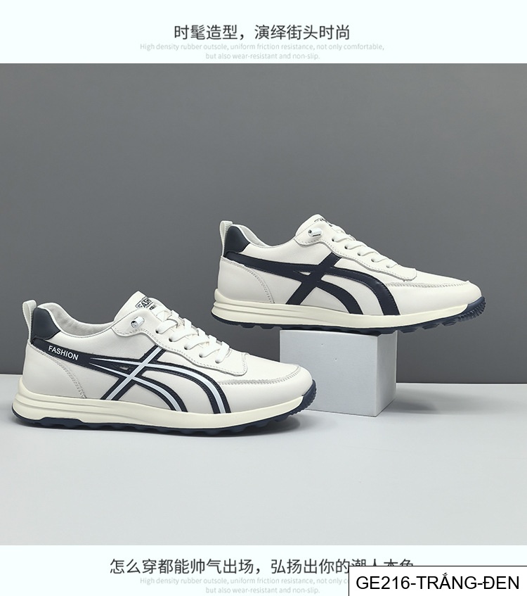 GE216 - Giày thể thao màu trắng da bò lớp đầu cho nam, giày hợp thời trang nam, giày thường ngày sang trọng nhẹ nhàng cao cấp dễ phối đồ thích hợp châu Âu da thật_thumbnail_2