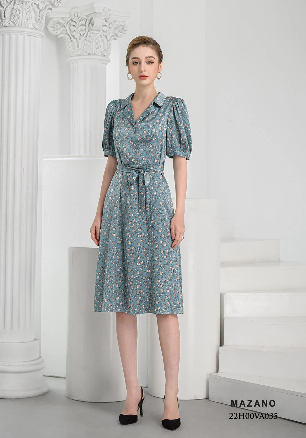 Đầm xanh họa tiết thắt nơ chân xòe_thumbnail_2