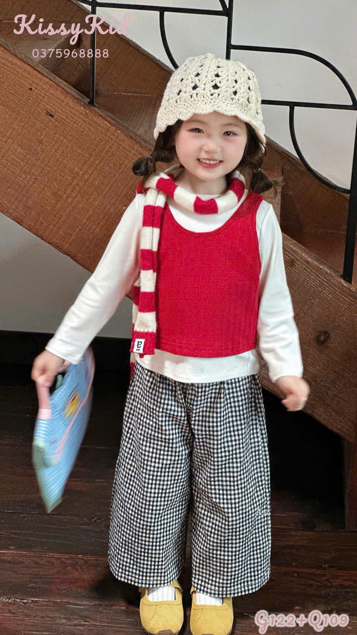 (G122) Áo thun trắng mix cùng gile len đỏ Xing Xing_thumbnail_0