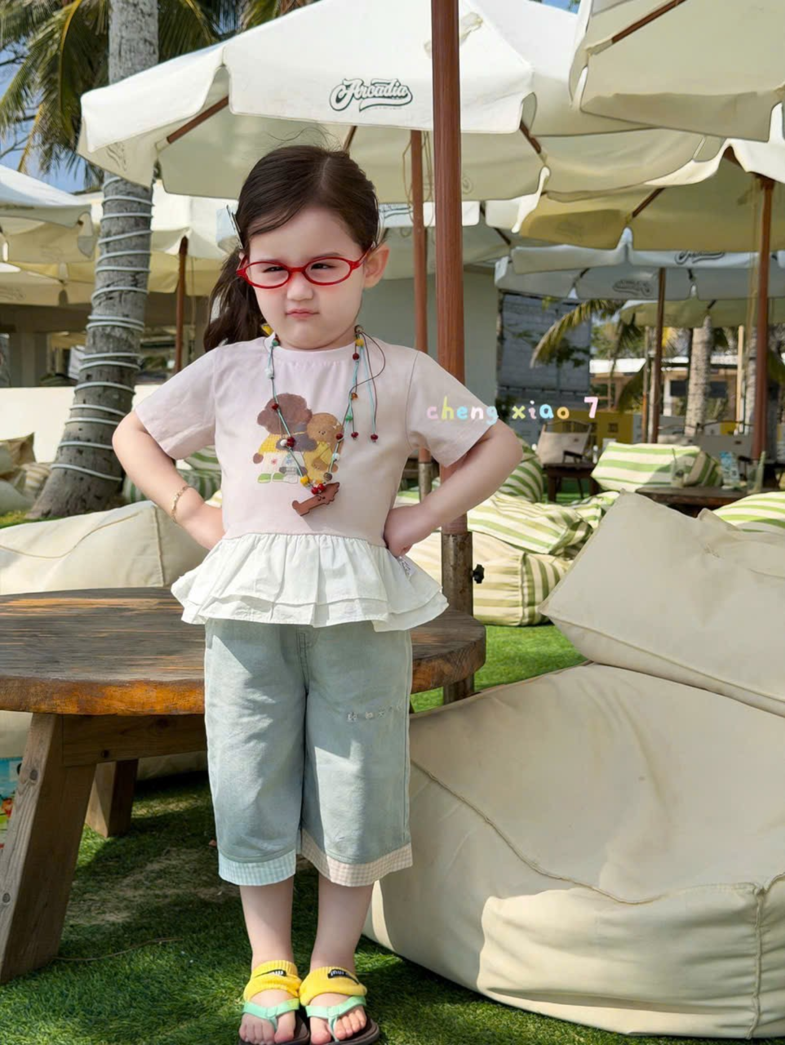 CX73- Quần lửng bé gái ống rộng phối gấu caro hãng CX7